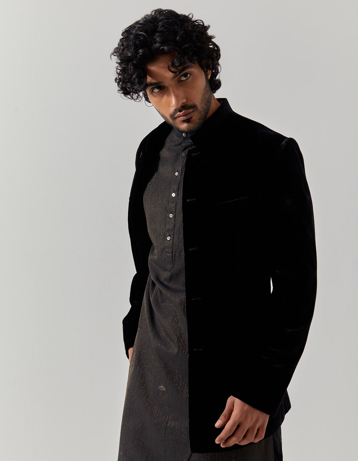 Luxury Bandhgala Silk Velvet Jacket for Men - Black Formal Indian Wedding Sherwani | Perfect for Weddings, Parties & Special Occasions