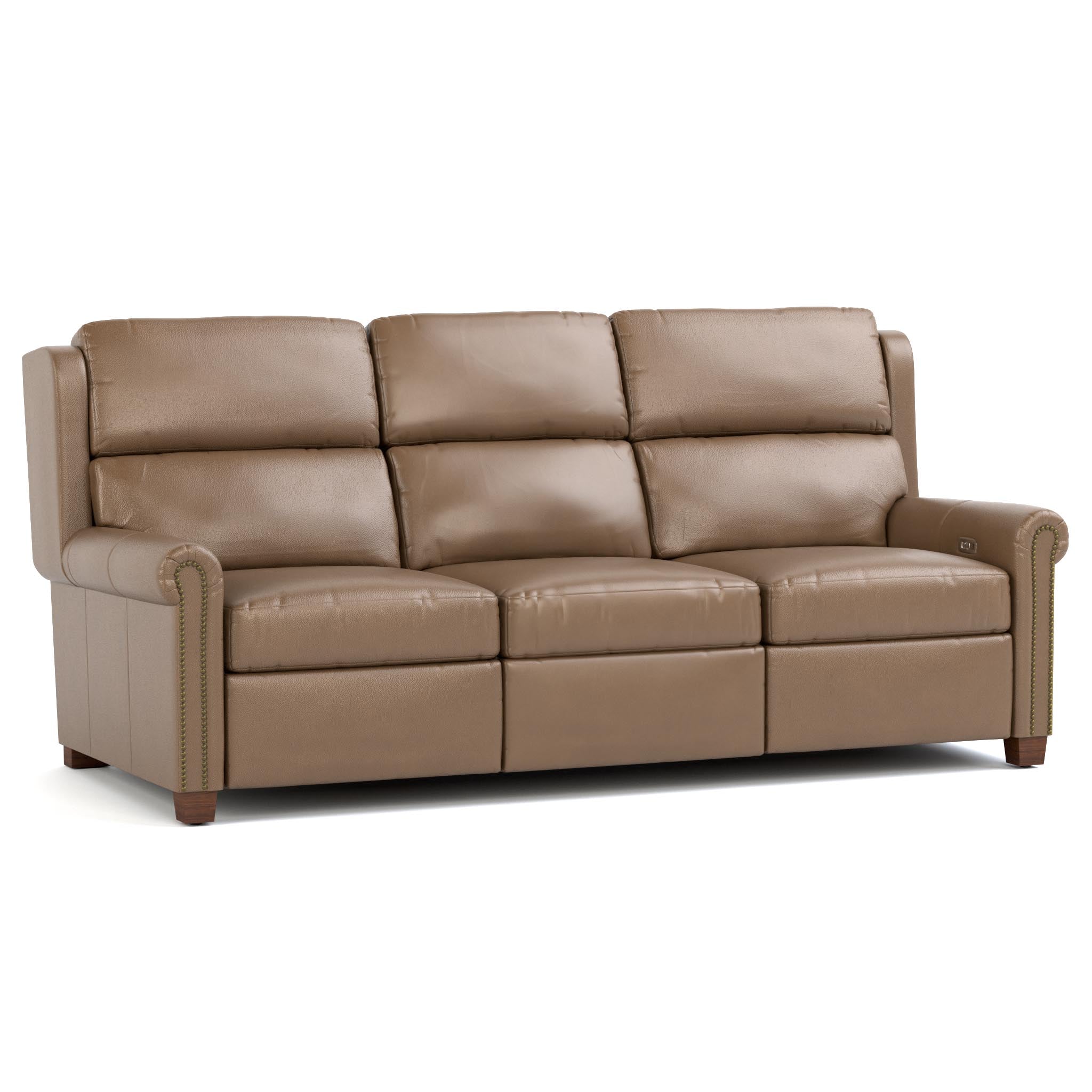 Woodlands Small Roll Arm Motion Sofa with Nails - Comfortable Reclining Couch for Living Room, Home Theater, and Family Room Relaxation