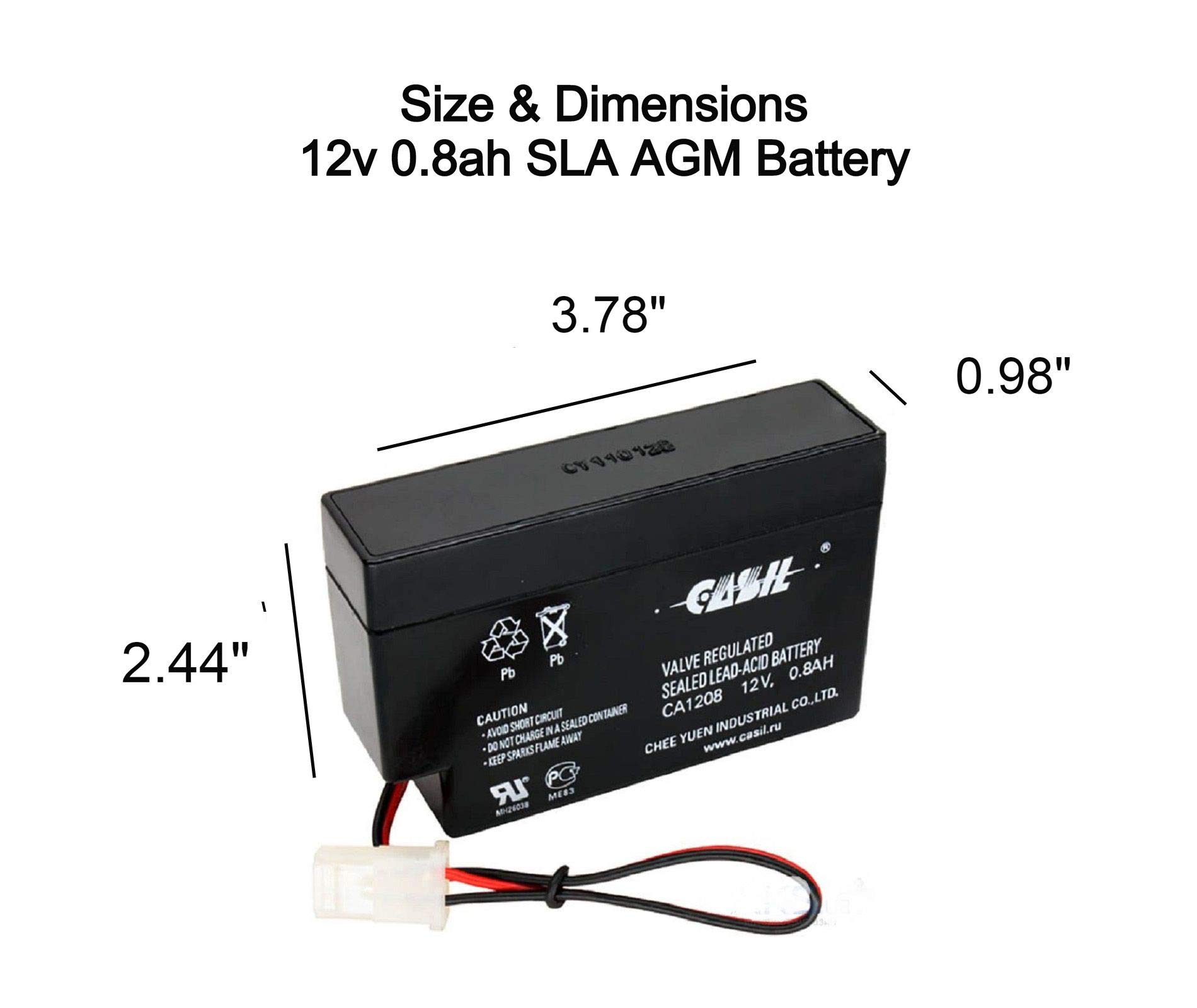 Casil Batteries 12018 12V 0.8Ah Rechargeable Battery - Power Supply for Security Systems, Emergency Lights, and Medical Devices