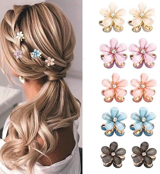 HappyMates Artificial Daisy Flower Hair Clips - Mini Pearl Rhinestone Metal Hair Claw Clips for Women (6pcs, Colorful Daisy Pearl) | Retro Hair Accessories for Parties, Weddings & Everyday Style