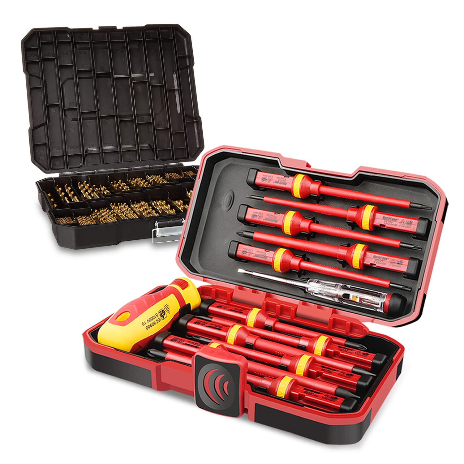 13-Piece 1000V Insulated Electrician Screwdriver Set with 230 Titanium Twist Drill Bits - Professional Electrical Tool Kit for Home Repair, DIY Projects & Industrial Use