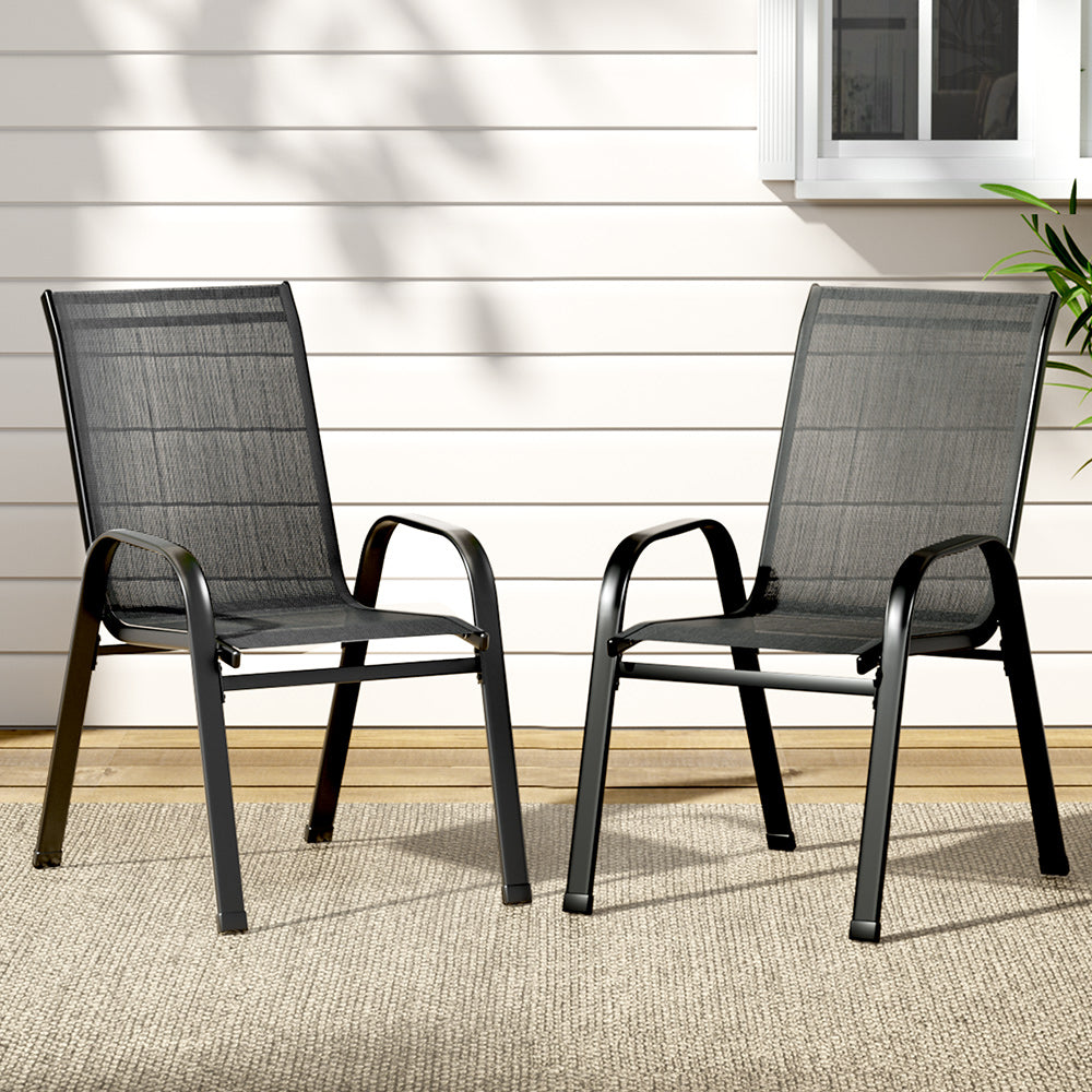 2-Piece Stackable Outdoor Dining Chairs - Patio Lounge Chairs Set in Black for Garden, Poolside & Backyard Relaxation