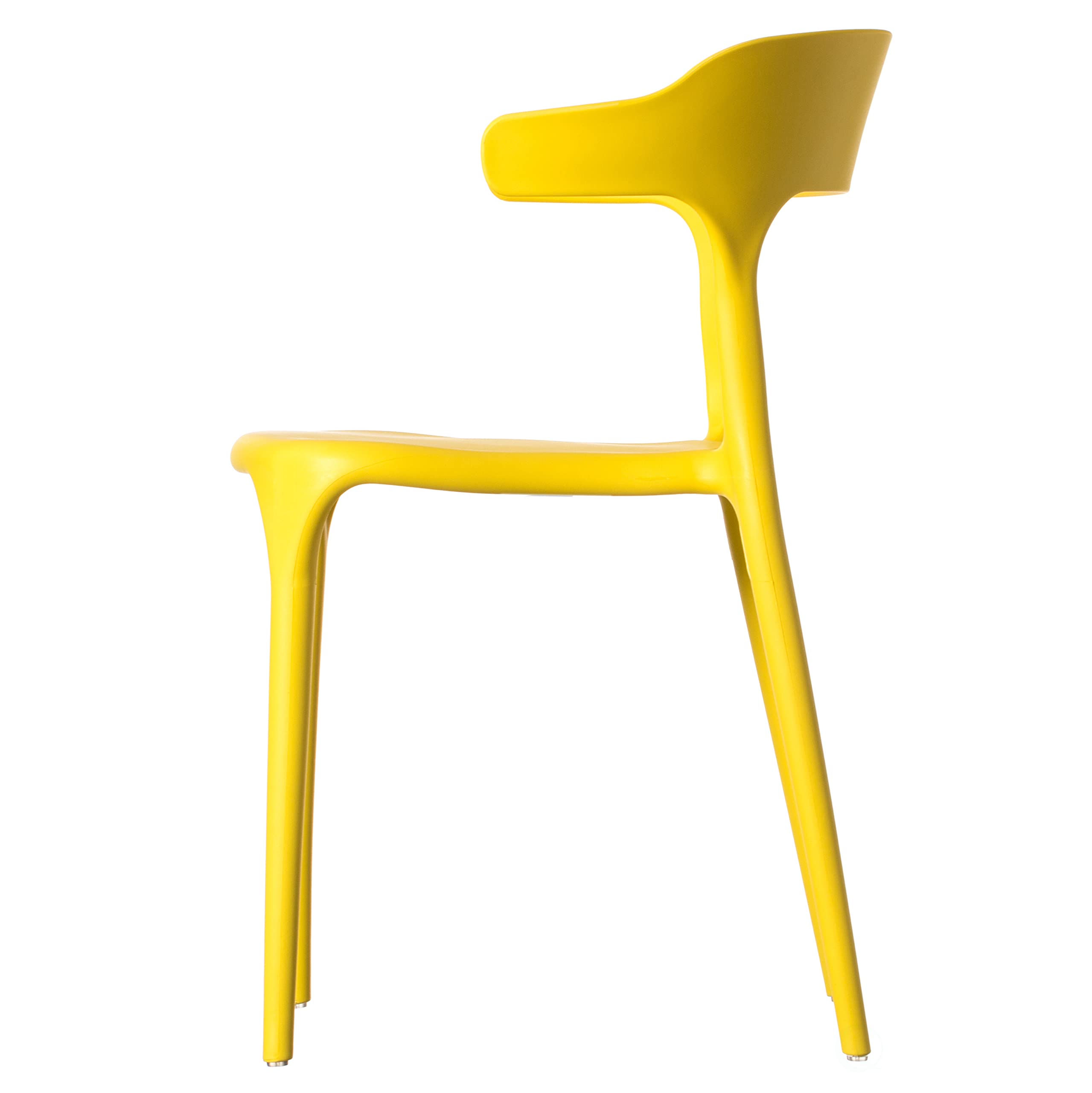 Fabulaxe Modern Plastic Outdoor Dining Chairs - Set of 2 Yellow U-Shaped Back Patio Chairs for Garden, Poolside, and Backyard Dining