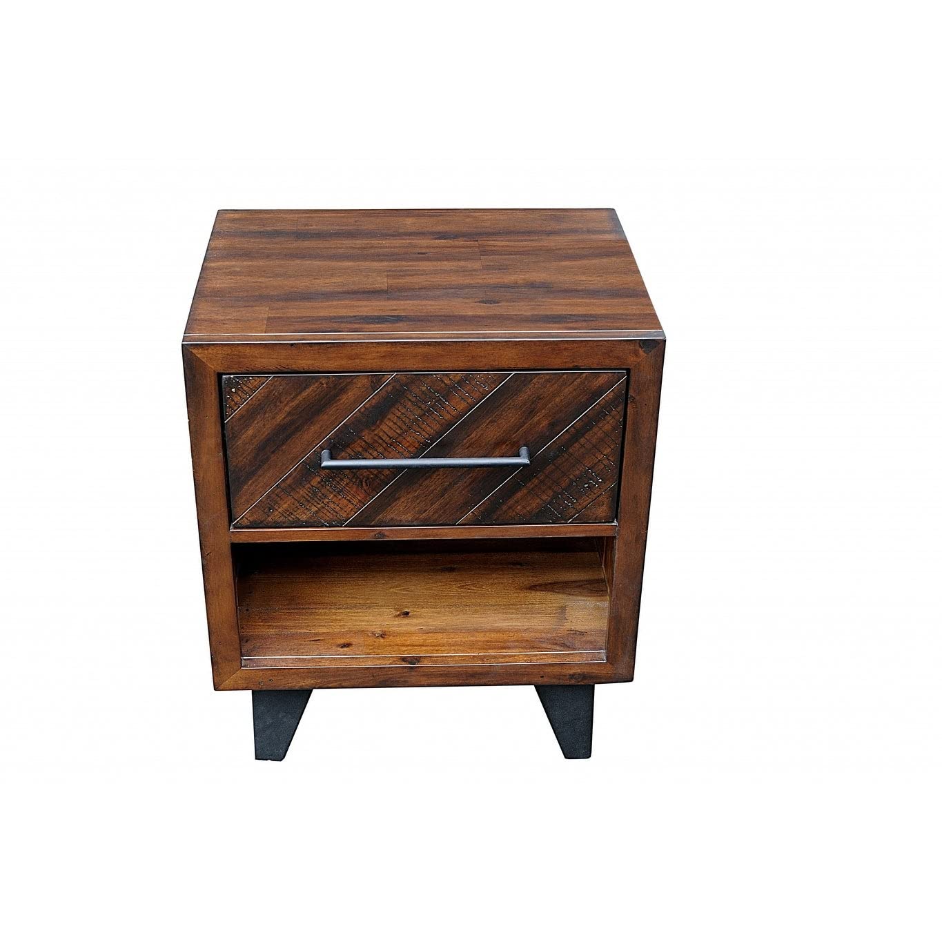 Natural Blackened Acacia Wood Nightstand - Black Modern Contemporary Finish Bedside Table for Bedroom, Living Room & Office