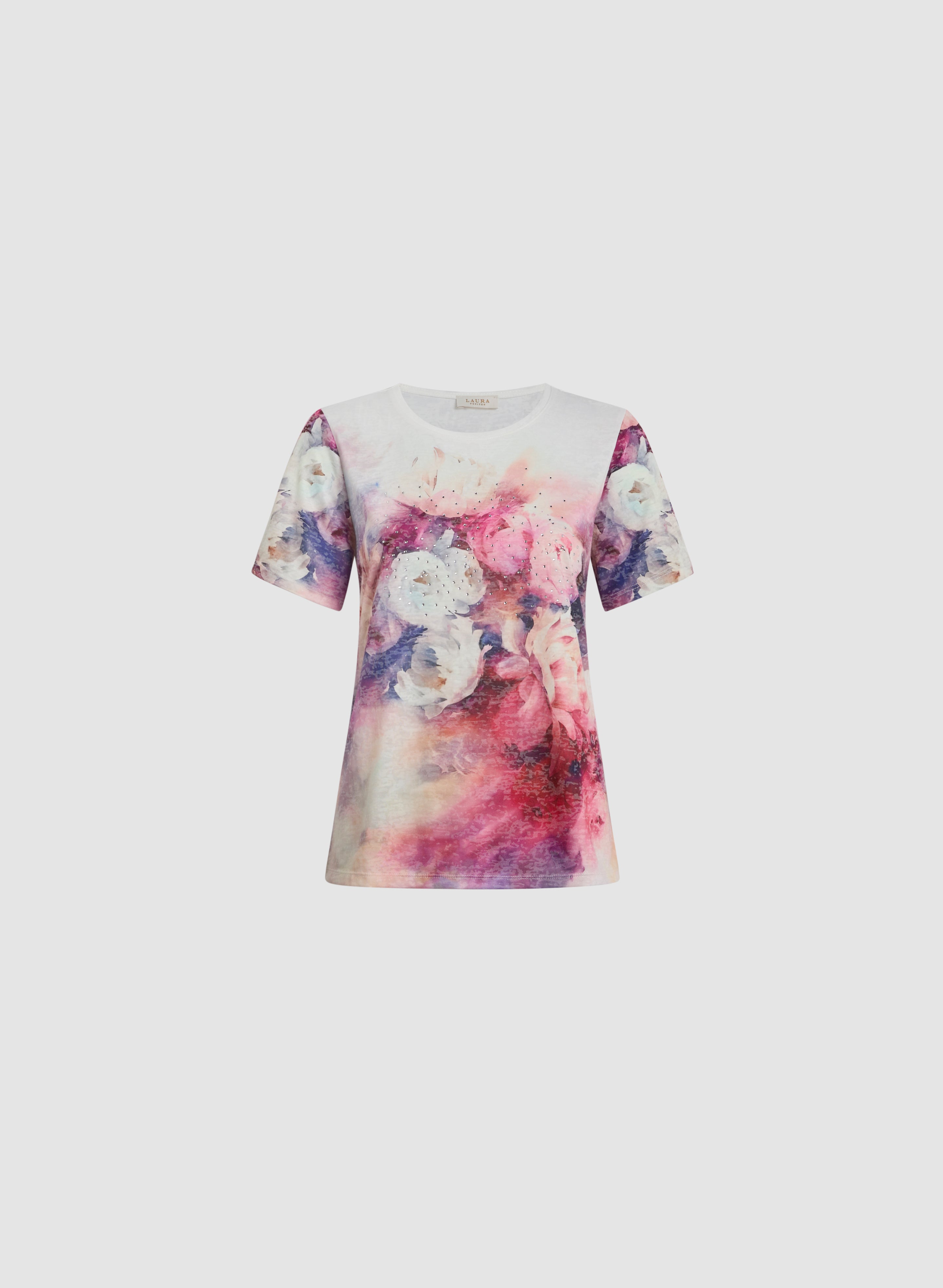 Floral Print Burnout Tee - Women's Fashion Vintage Style Soft Cotton T-Shirt for Casual Wear, Summer Outfits & Boho Style