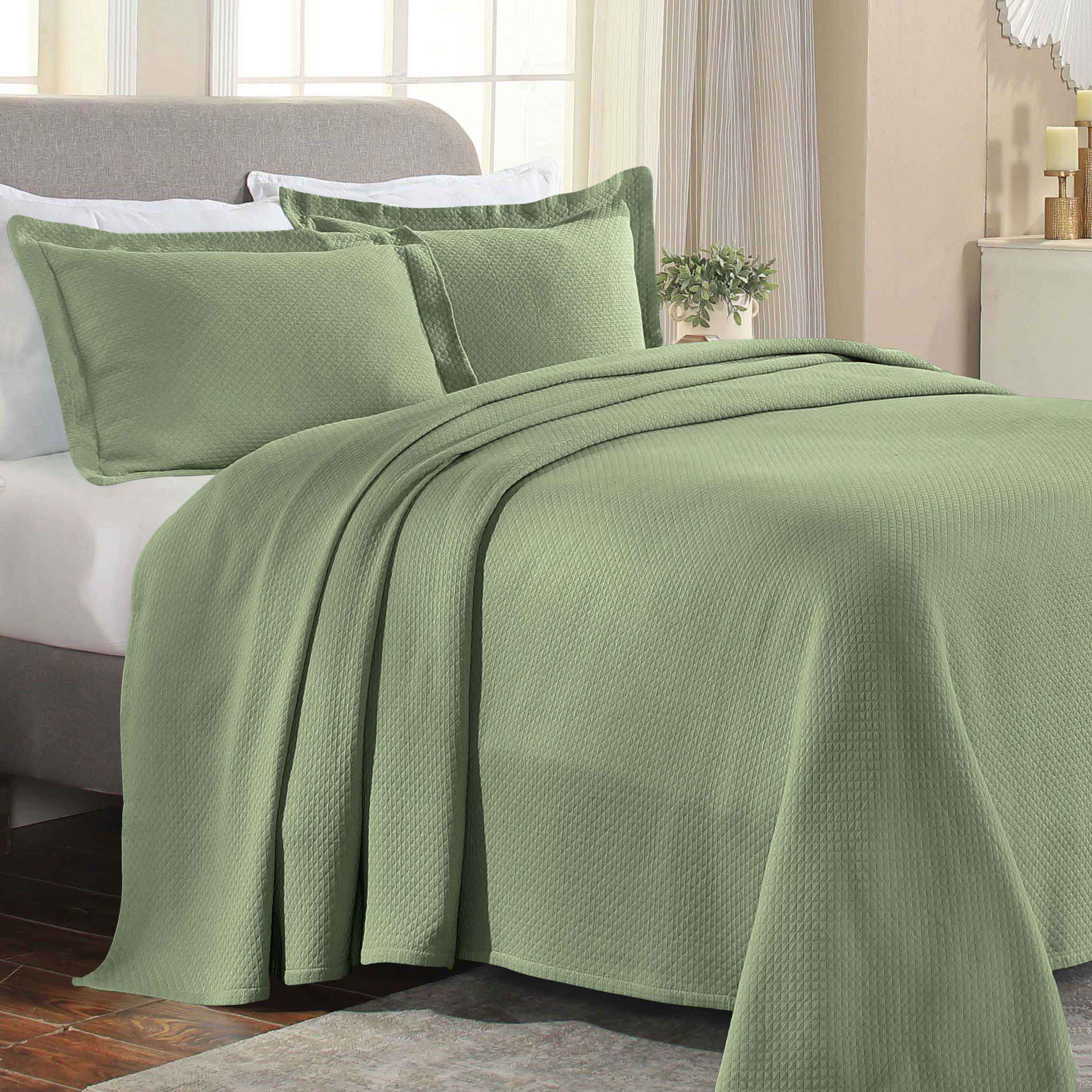 Luxury Jacquard Matelassé Cotton Diamond Solitaire Bedspread Set - Queen Size Bedding Coverlet for Master Bedroom, Guest Room & Hotel Decor