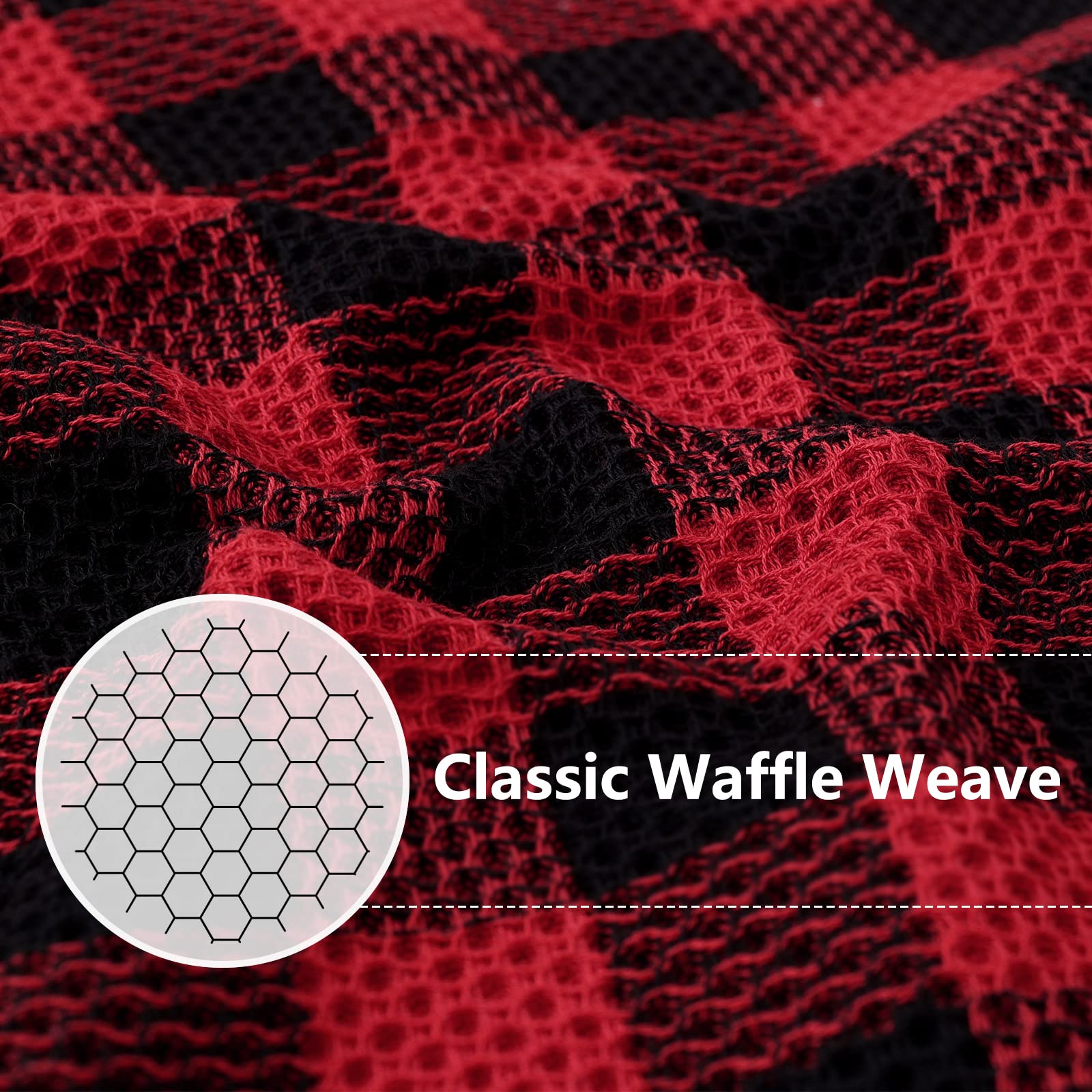 Premium Buffalo Plaid Cotton Kitchen Towels Set - 8 Pack Absorbent Waffle Weave Dishcloths (12