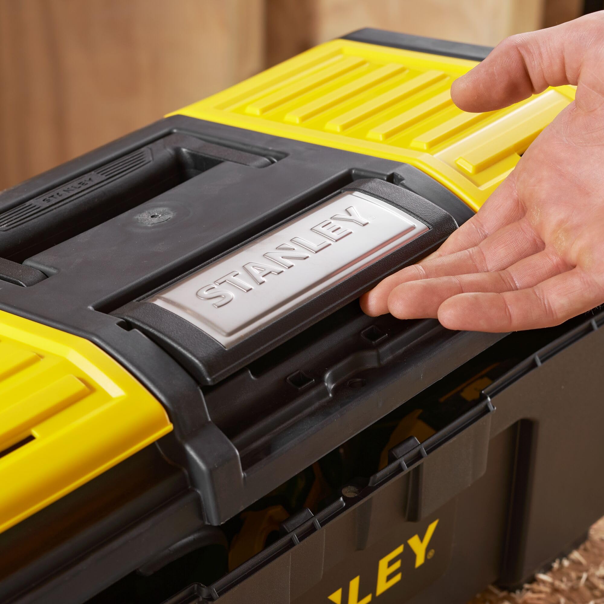 Stanley 19-Inch One Touch Toolbox - Heavy Duty DIY Tool Storage Organizer with Easy Access for Home, Garage & Workshop Projects