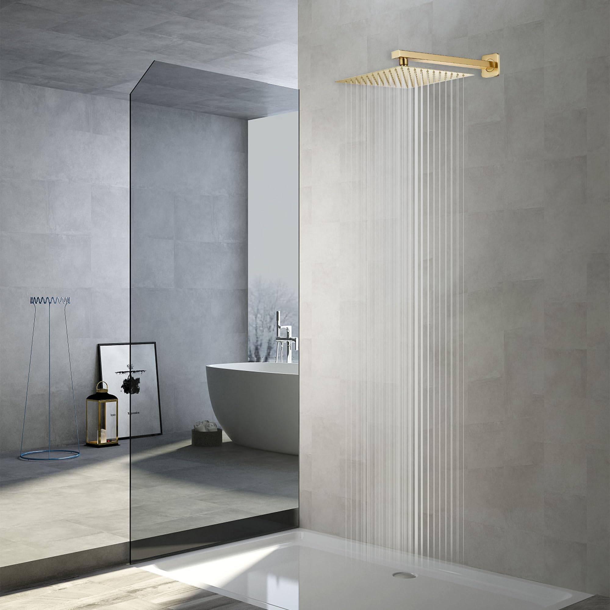 GGStudy 12 Inch High Pressure Square Shower Head - Stainless Steel Ultra Thin Rainfall Showerhead with 1/2
