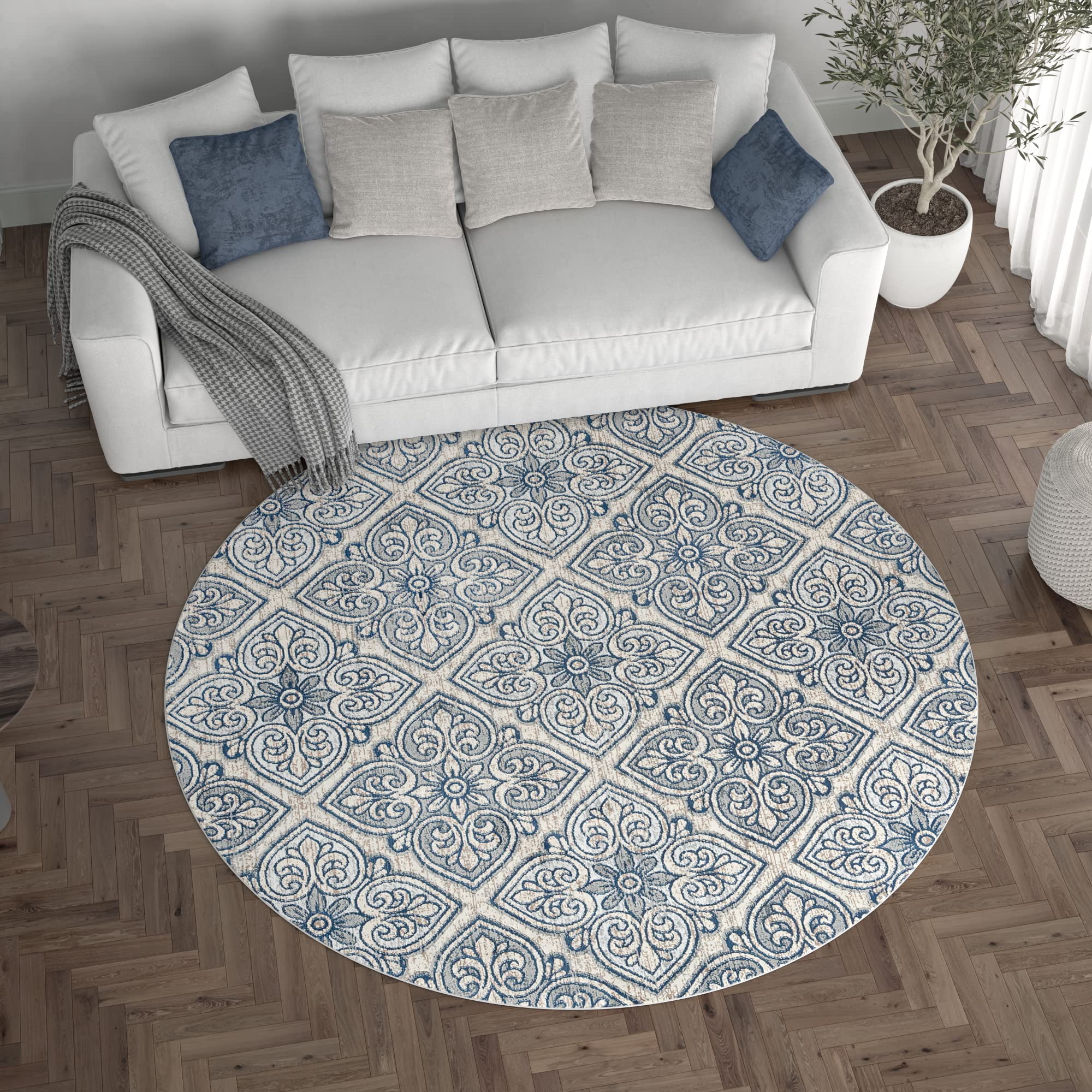 Modern Large 8ft Round Area Rug - Soft Contemporary Carpet for Living Room, Bedroom, Dining Room & Entryway - Non-Slip Kitchen Floor Mat - Perfect for Home Decor & Cozy Spaces
