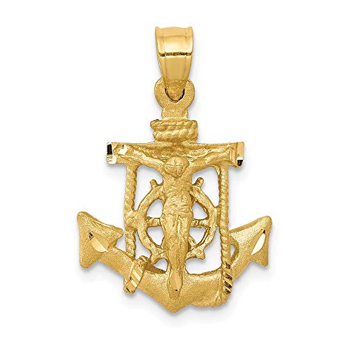 14K Gold Mariner's Cross Pendant Necklace - Religious Faith Jewelry for Women in Yellow & White Gold - Perfect for Church, Weddings & Everyday Wear