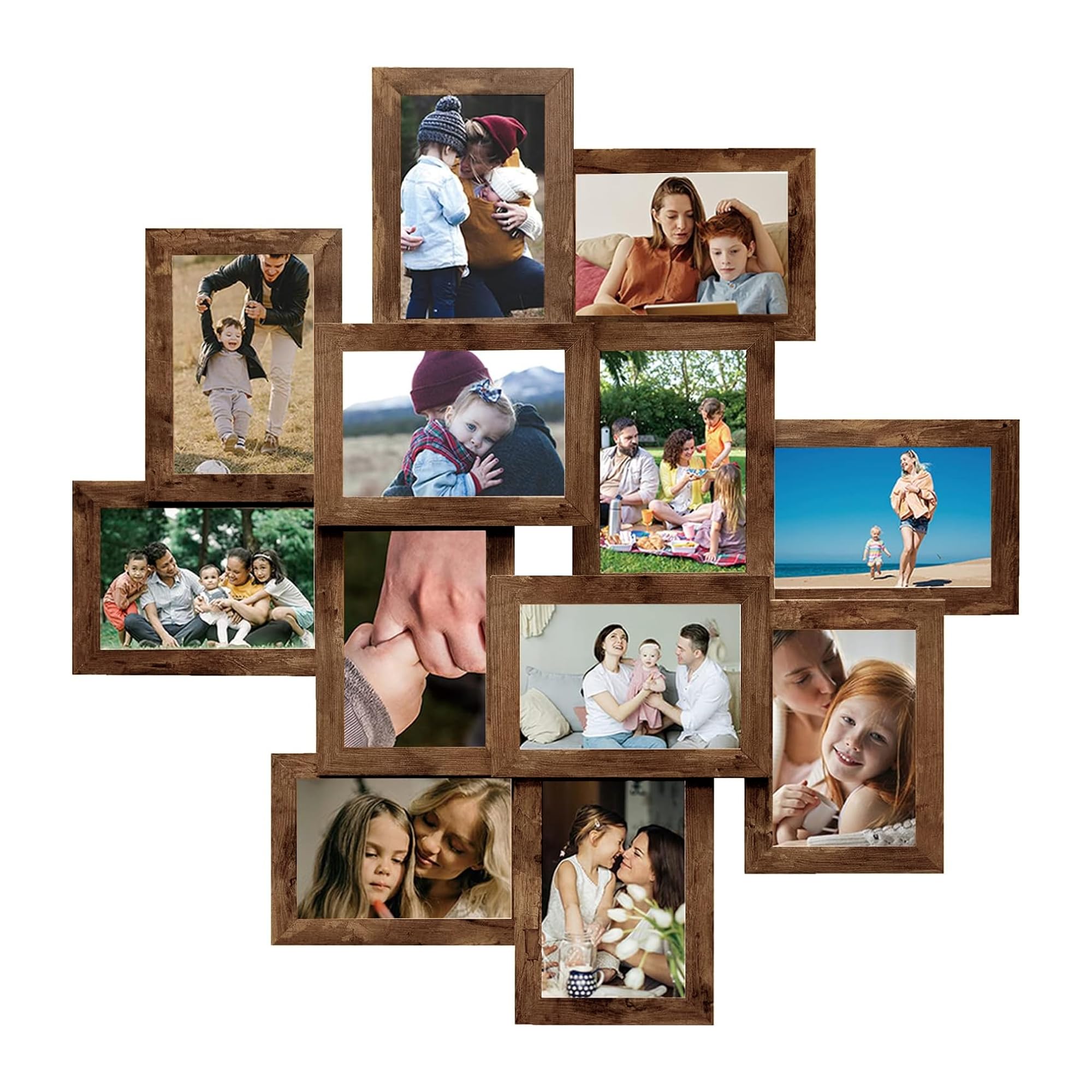 HELLO LAURA - 12 Opening Gold Wall Collage Picture Frame for 4x6 Photos | Multi-Photo Display & Wall Decor for Bedroom, Living Room | Perfect for Family Memories, Wedding Photos & Home Decoration