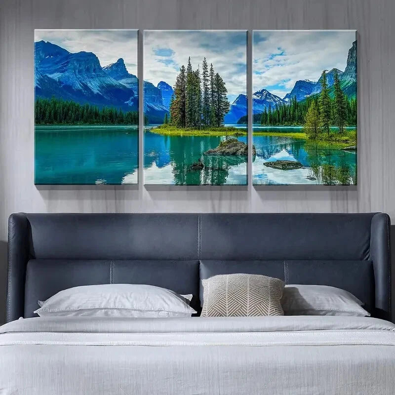3-Piece Turquoise Lake Landscape Metal Wall Art - Ready to Hang, Modern Home Decor for Living Room, Bedroom & Office