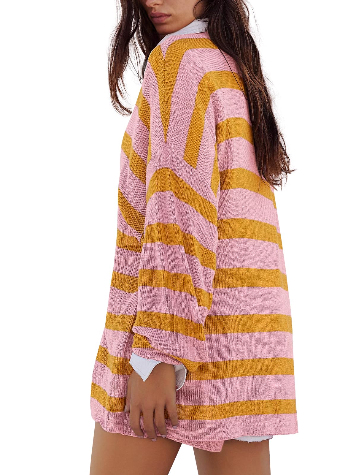 Panadila Women's Striped Sweater Set - Oversized Lounge Wear Matching Pajama Set with Long Sleeve Top and Shorts - Cozy Outfit for Home, Sleepwear & Casual Wear