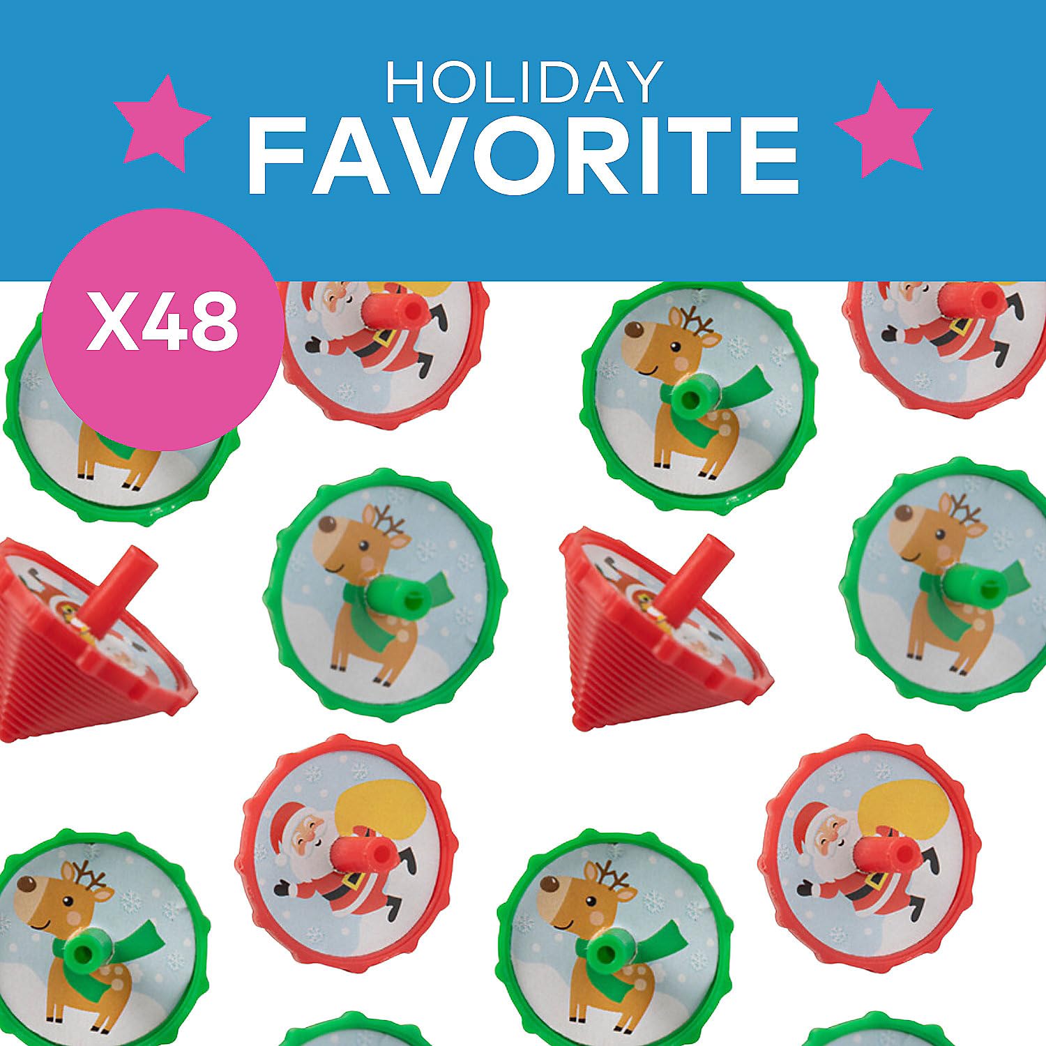 48-Piece Christmas Spin Tops Toy Set - Fun Holiday Party Favors & Stocking Stuffers for Kids - Perfect for Christmas Gifts, Classroom Prizes & Festive Playtime