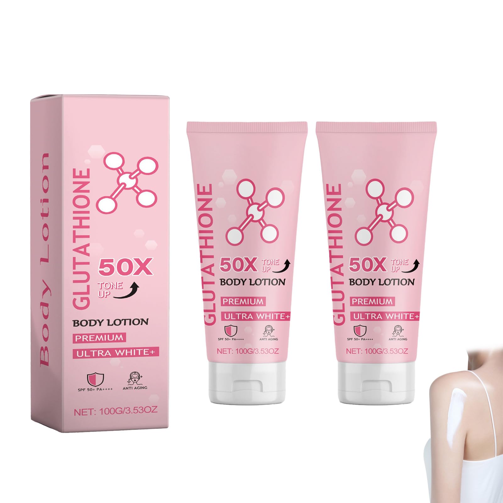 Venature Glutathione 50x Tone Up Body Lotion - Skin Brightening & Moisturizing Cream with Glutathione for Even Skin Tone & Softness (2 Pack) | Perfect for Daily Use, After Shower & Nighttime Skincare Routine