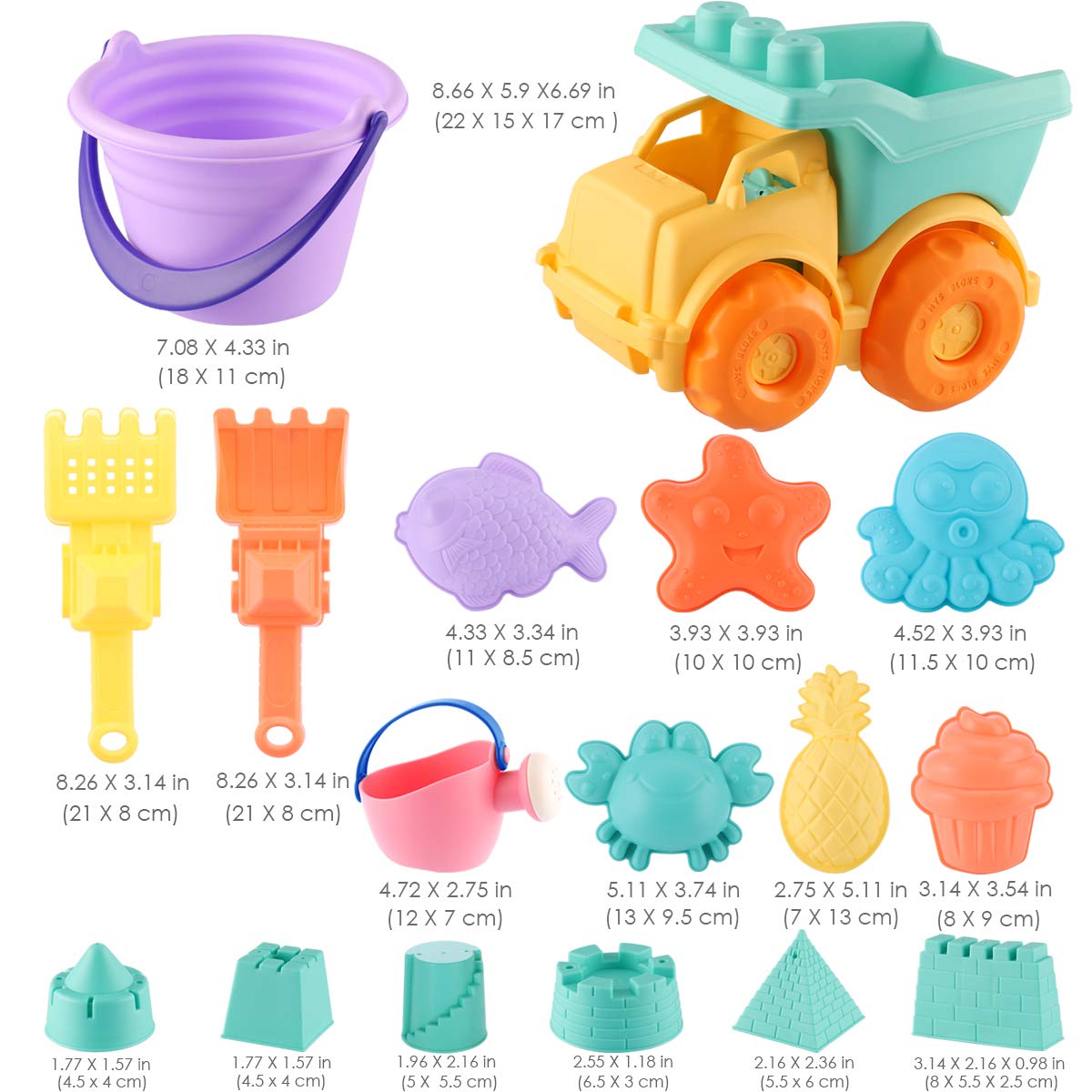 **MIFXIN 17-Piece Kids Beach Toys Set for Toddlers - Sand Truck, Bucket, Shovels, Rakes, Castle Molds & Water Can - Soft Plastic Outdoor Sand Play for Boys & Girls - Perfect for Beach, Backyard & Poolside Fun**