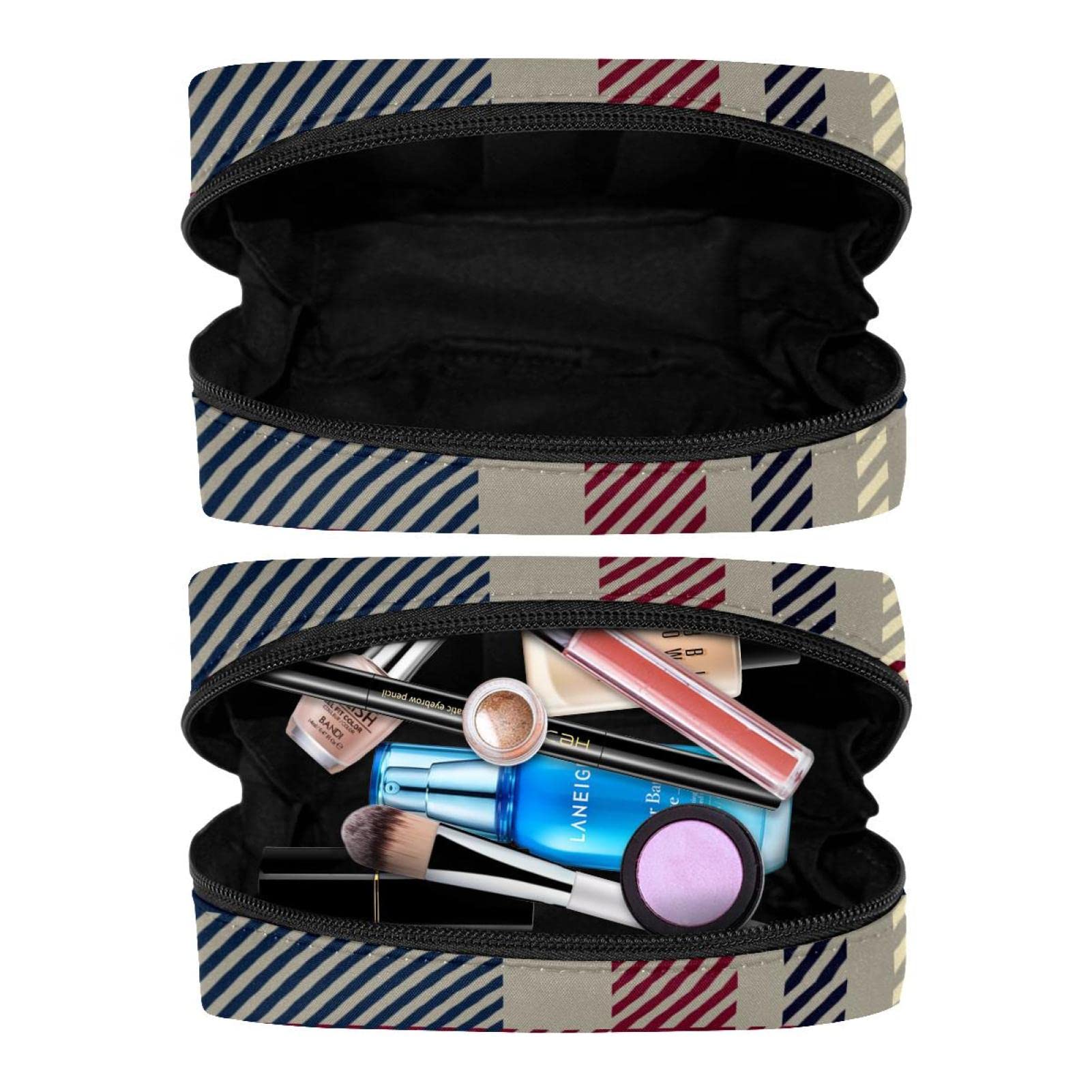 Waterproof Cosmetic Zipper Pouch - Navy Tartan Plaid Makeup Bag for Women | Travel Toiletry Organizer | Perfect for Gym, Vacation & Daily Essentials Storage