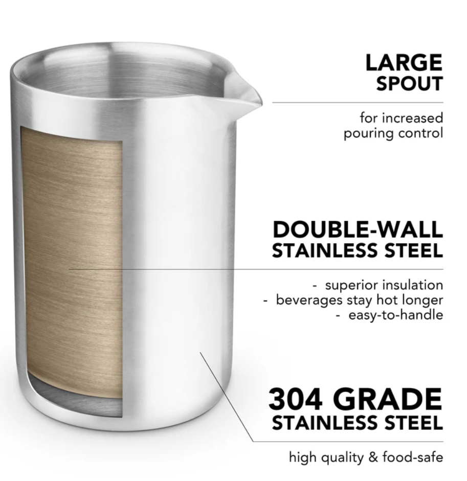 Premium Stainless Steel Double Wall Frothing Pitcher for Latte & Cappuccino - Heat Insulated Milk Frother for Barista & Home Coffee Brewing - Perfect for Espresso Machines & Coffee Shops
