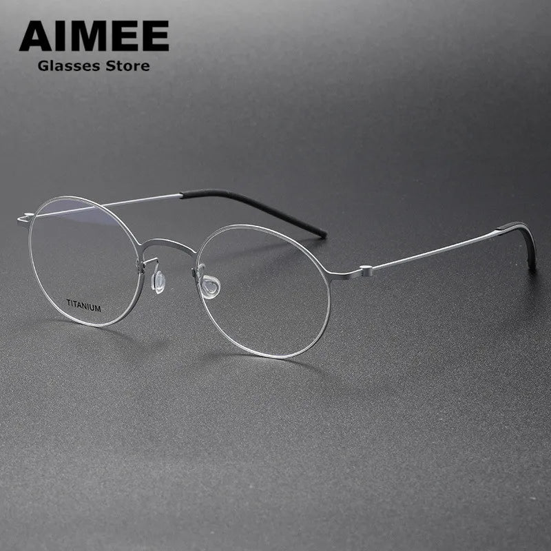 Unisex Round Full Rim Screwless Titanium Eyeglasses Frame 5504 - Lightweight Durable Glasses for Work, Reading & Everyday Wear