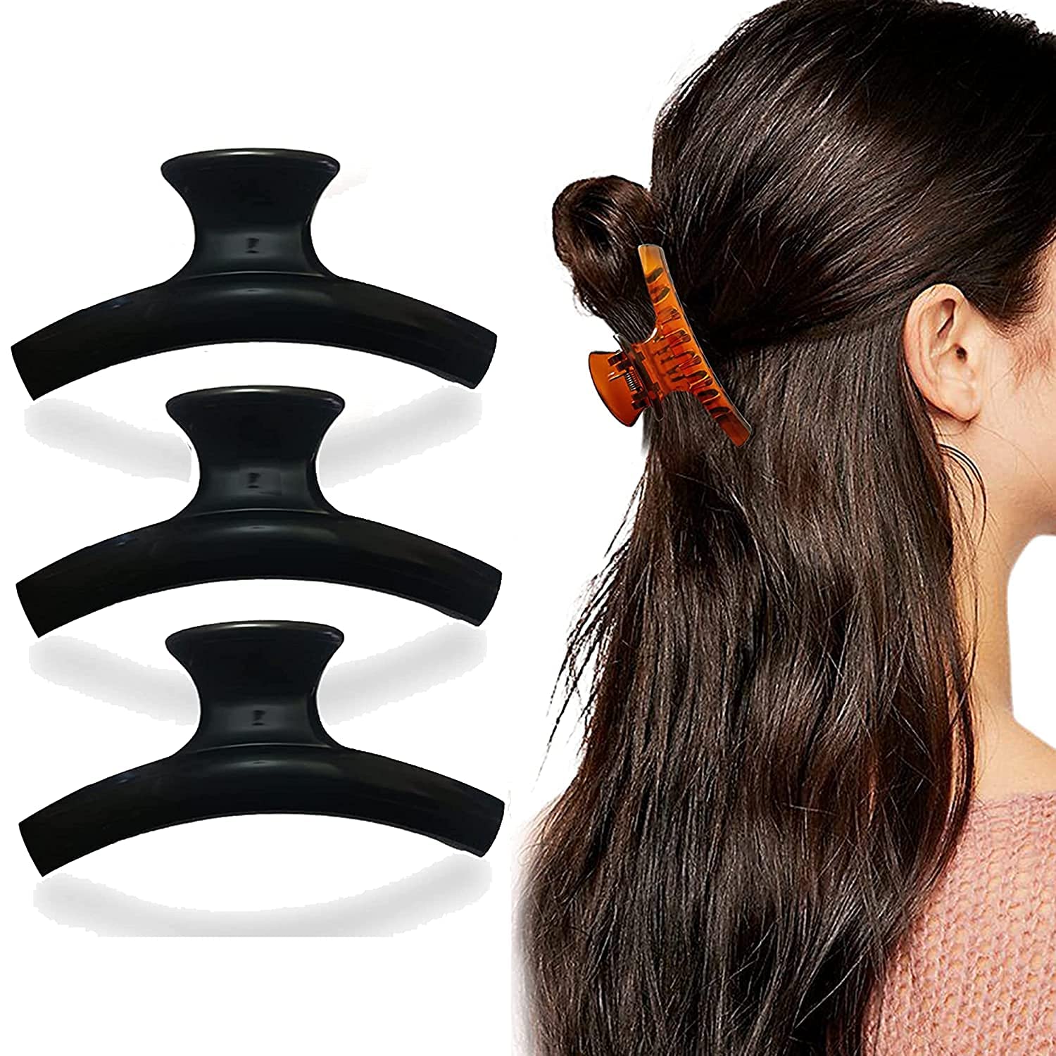 Large Acrylic Butterfly Hair Clips for Women - Multi-Colored Stone Design Hair Accessories (Shell/Black) | Perfect for Parties, Weddings & Everyday Styling (Design No.8)