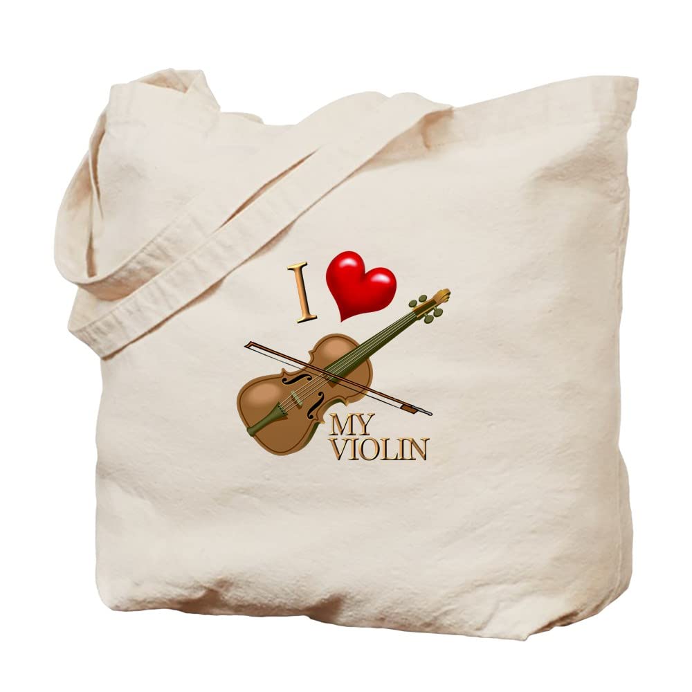 I Love My VIOLIN Tote Bag - Natural Canvas Reusable Shopping Bag for Musicians & Music Lovers | Perfect for Groceries, Books, and Music Accessories
