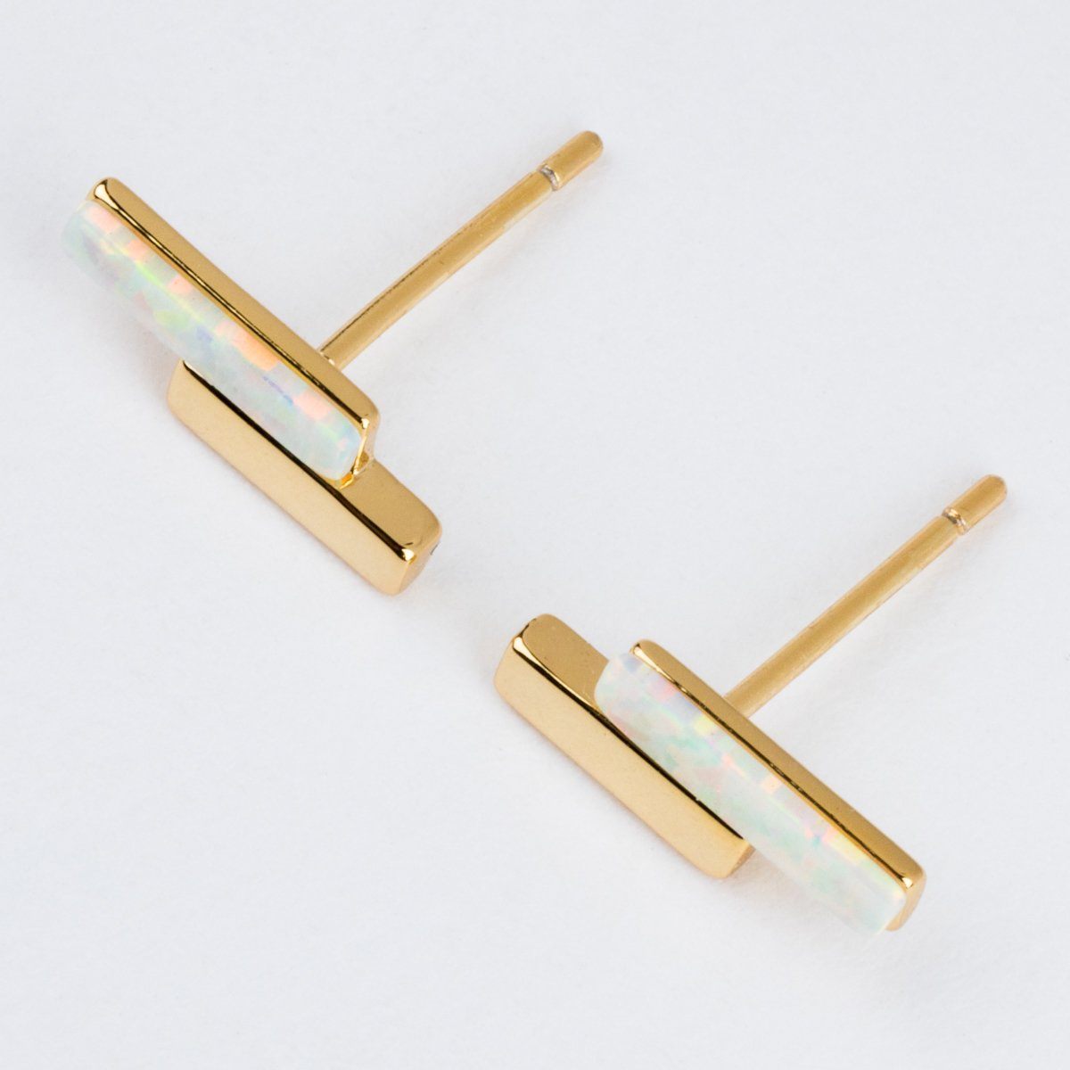 Mod Bar Gem Stud Earrings with Opal - Elegant Opal Jewelry for Women | Perfect for Parties, Weddings & Everyday Wear