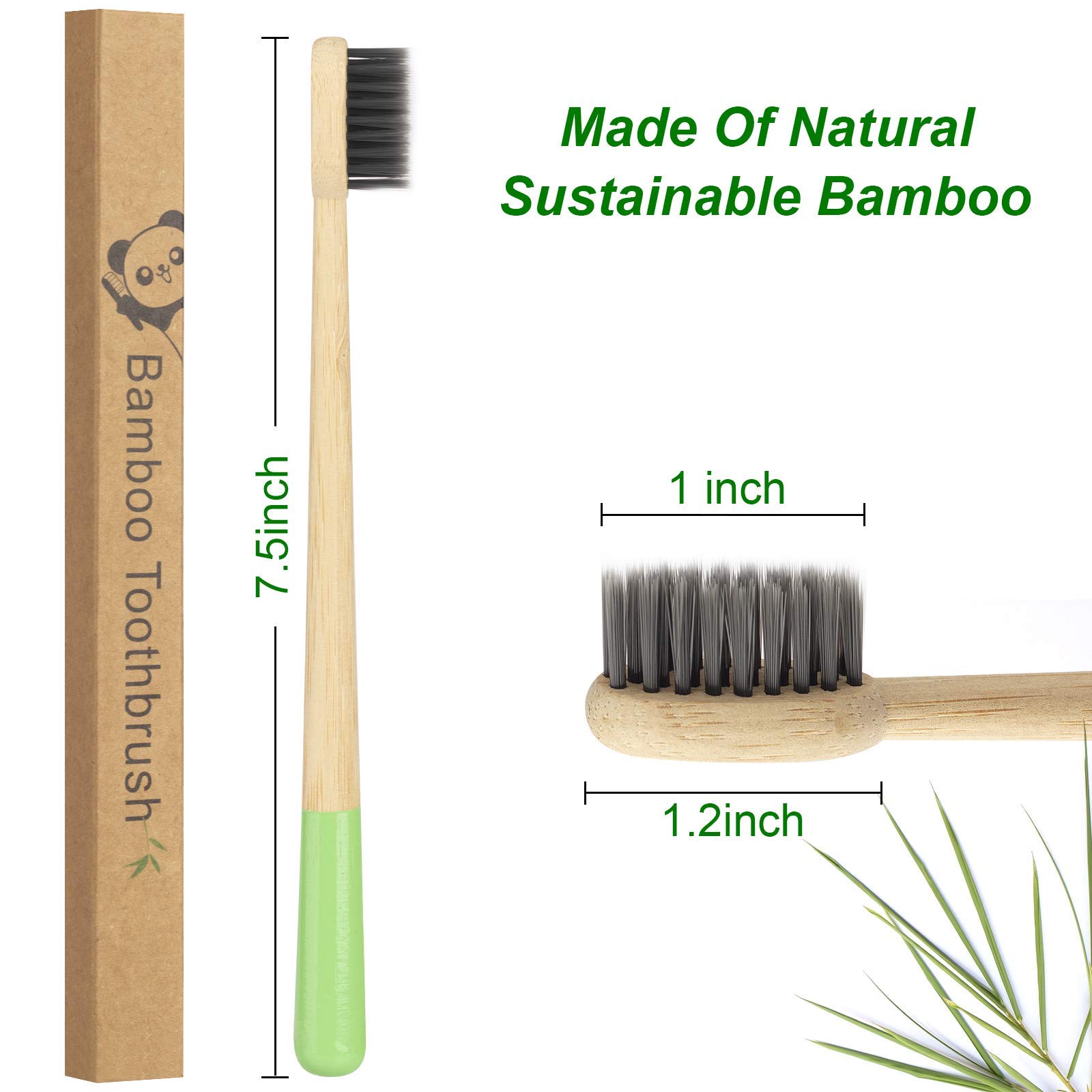 Eco-Friendly Biodegradable Bamboo Toothbrushes with Charcoal Bristles - 6 Pack Soft Bristle, BPA-Free, Compostable & Sustainable for Travel, Home & Zero-Waste Lifestyle | Natural Wooden Toothbrush Set for Adults & Kids