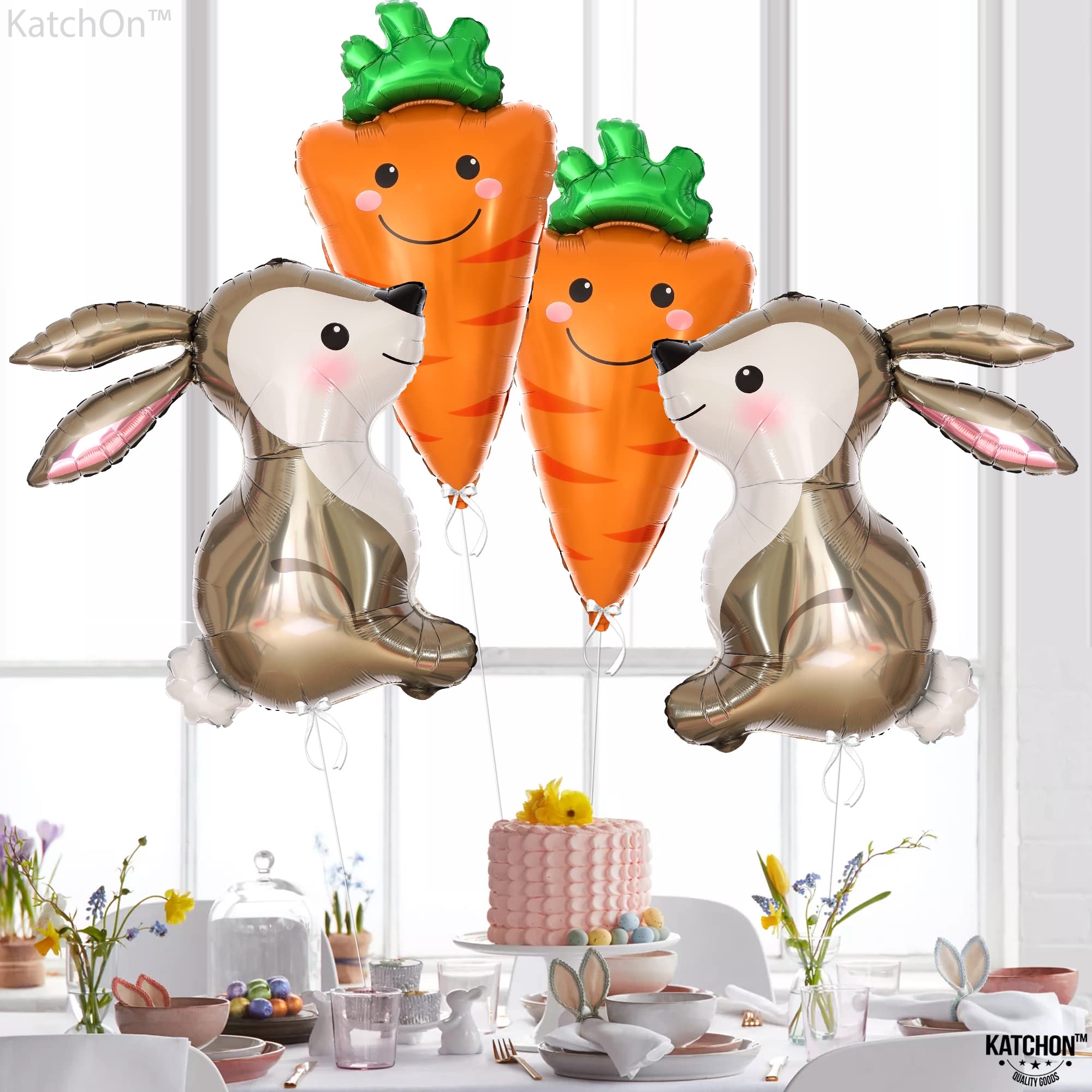 KatchOn 32 Inch Giant Carrot & Bunny Easter Balloons - Pack of 4 | Easter Party Decorations, Bunny Birthday Decorations, Spring Festival Balloons | Perfect for Easter Egg Hunts, Baby Showers, and Outdoor Garden Parties
