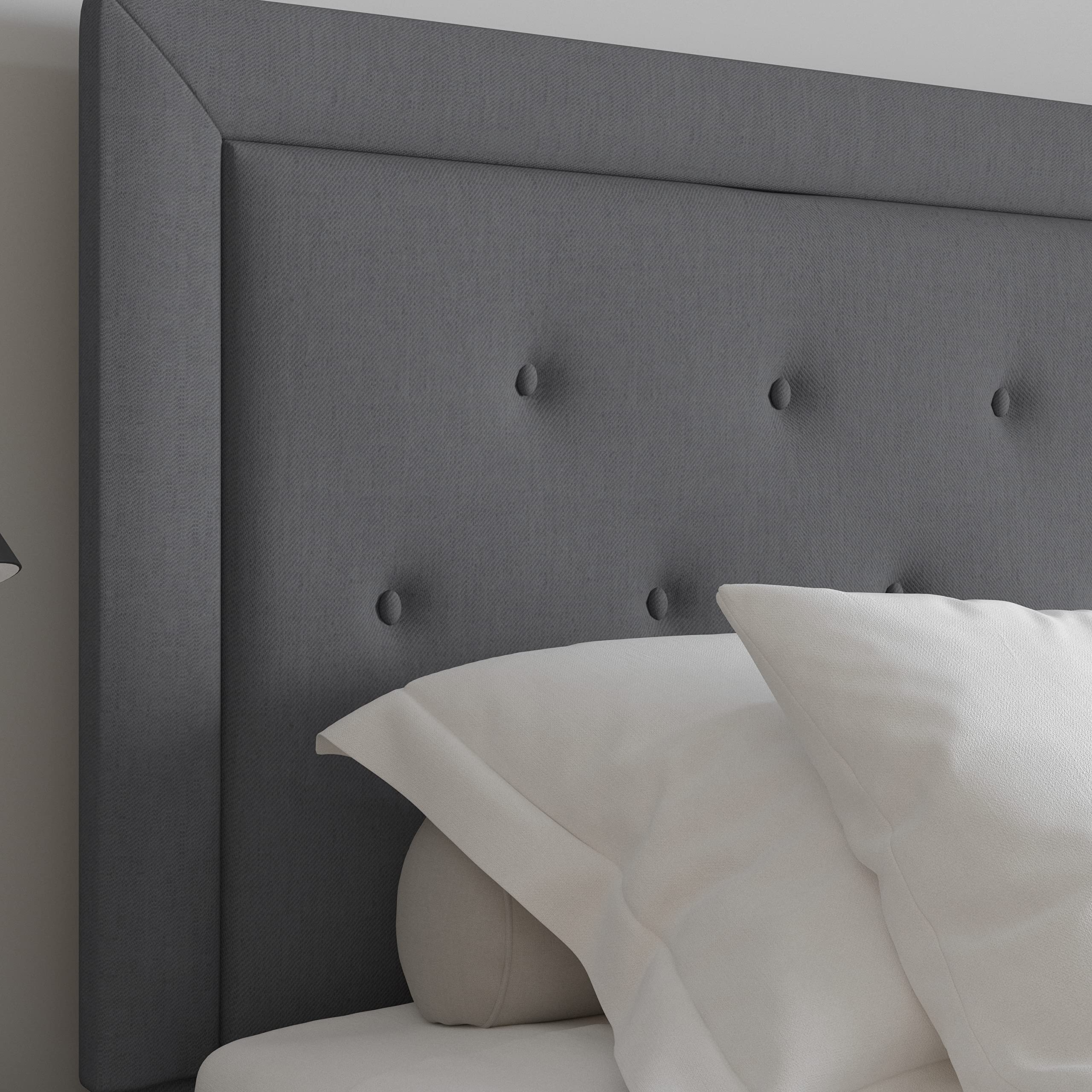 Merrick Lane Mallory Twin Size Platform Bed - Tufted Upholstered Bed Frame with Light Gray Fabric - Perfect for Small Bedrooms, Guest Rooms & Dorm Rooms