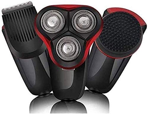 KouRy 3-in-1 USB Rechargeable Electric Head Shaver for Bald Men - Wet/Dry Rotary Shaver with Facial Brushes - Perfect for Travel, Gym & Daily Grooming Routine