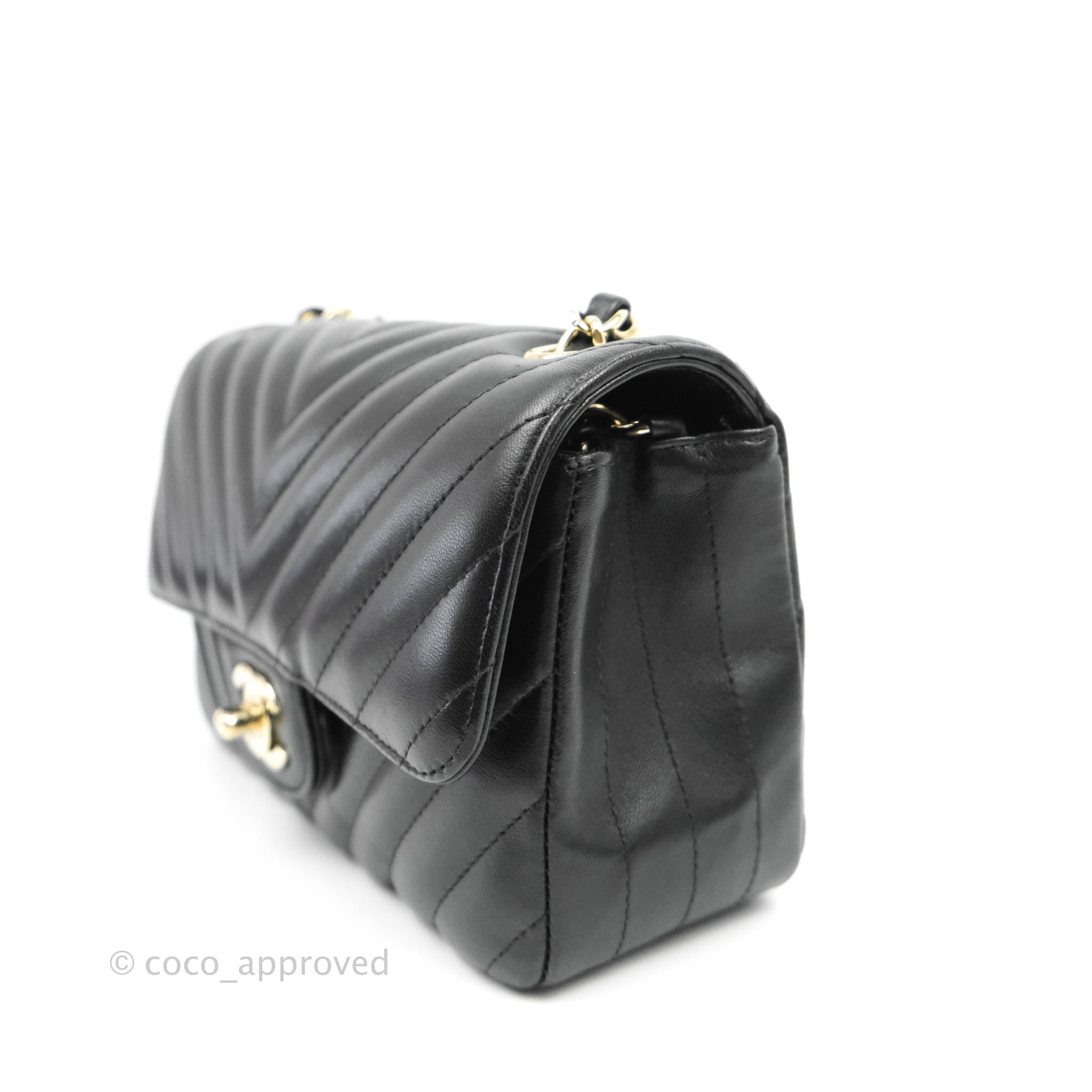 Chanel Chevron Mini Rectangular Flap Bag in Black Lambskin Leather with Gold Hardware - Luxury Crossbody Purse for Women, Perfect for Evening Events & Date Nights