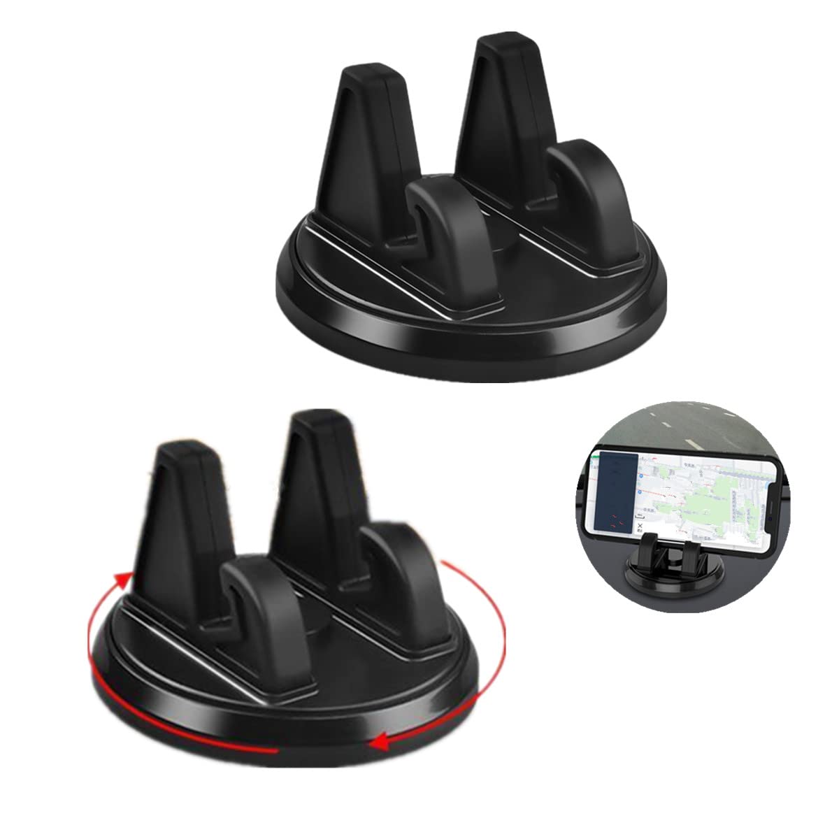 2-Pack 360° Rotating Car Phone Holder - Adjustable Dashboard Phone Mount with Strong Sticky Gel Pad for iPhone 15/14/13/12 Pro/11 - Perfect for Hands-Free GPS Navigation & Safe Driving