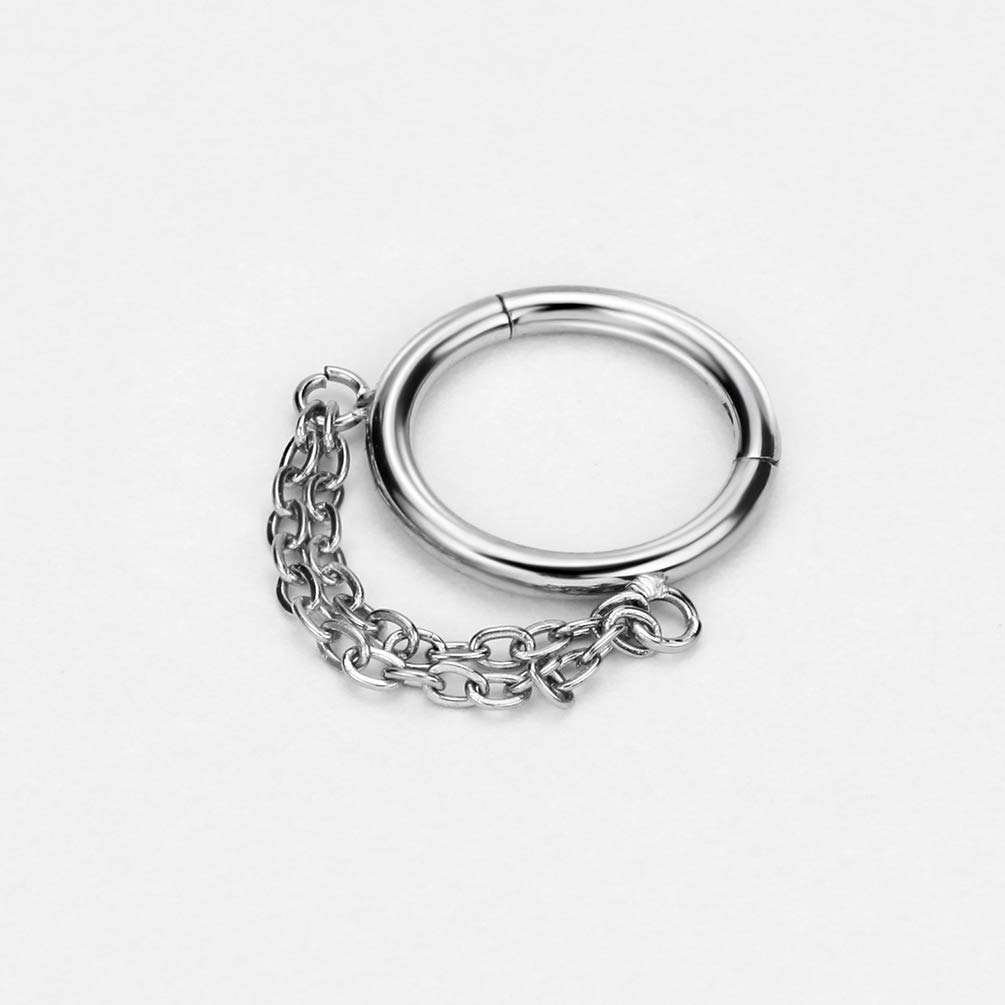 Surgical Steel Cartilage Earring Hoop - 8mm Helix Hoop with Double Chain - 16g Silver Ear Lobe Piercing Jewelry for Women & Men - Perfect for Helix, Tragus & Lobe Piercings - Trendy & Hypoallergenic