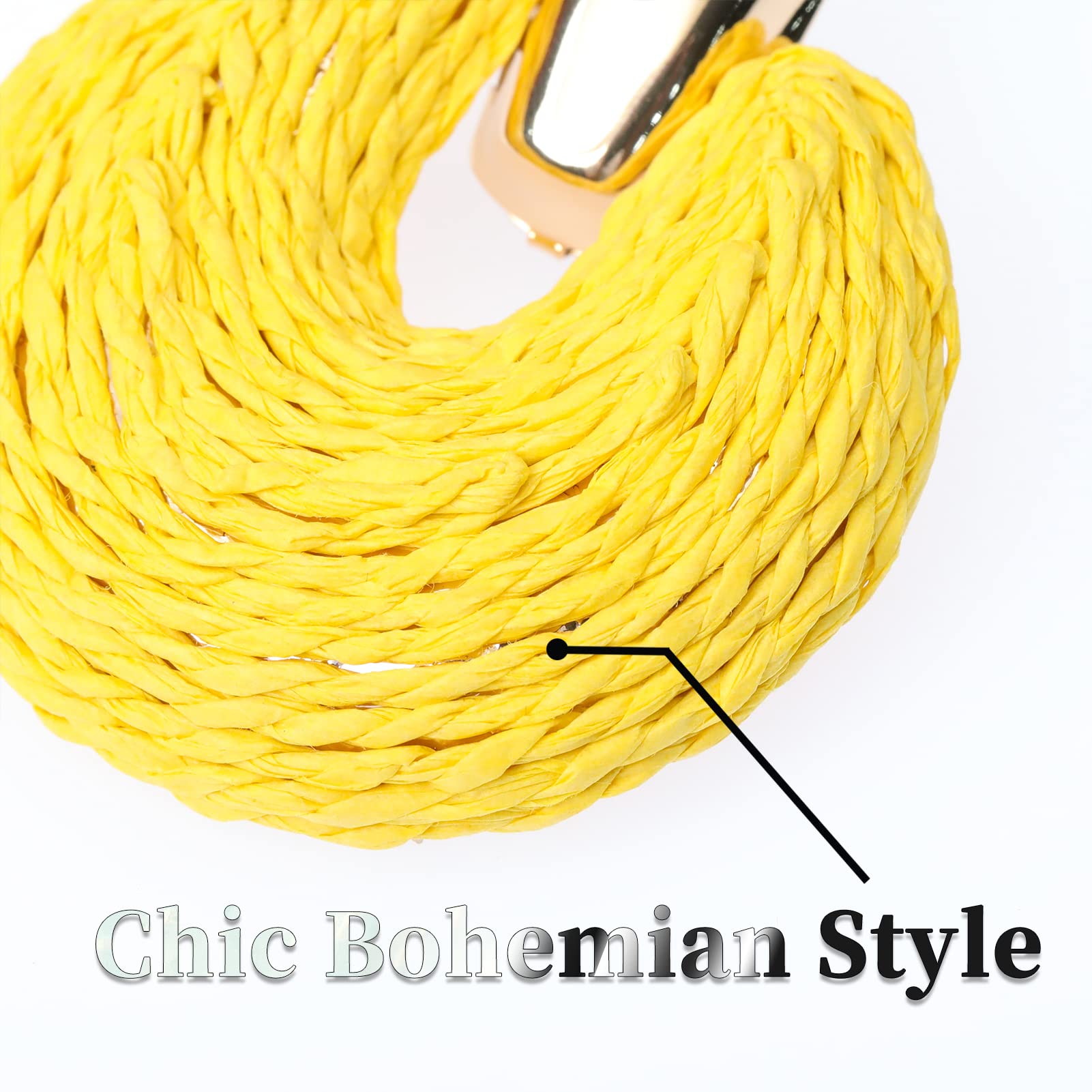 Boho Rattan Statement Earrings for Women – Handmade Raffia Dangling Earrings, Geometric U-Shaped Straw Earrings for Summer & Beach | Perfect for Boho Fashion, Vacations, and Festivals