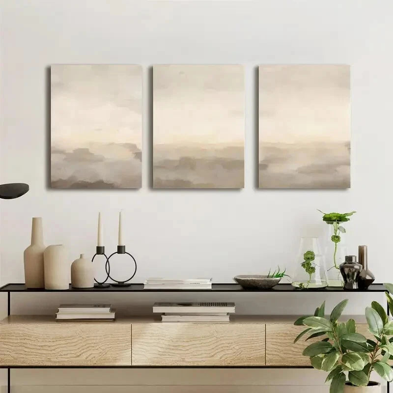 3-Piece Abstract Beige Neutral Metal Wall Art Prints - Ready to Hang Modern Home Decor for Living Room, Bedroom & Office