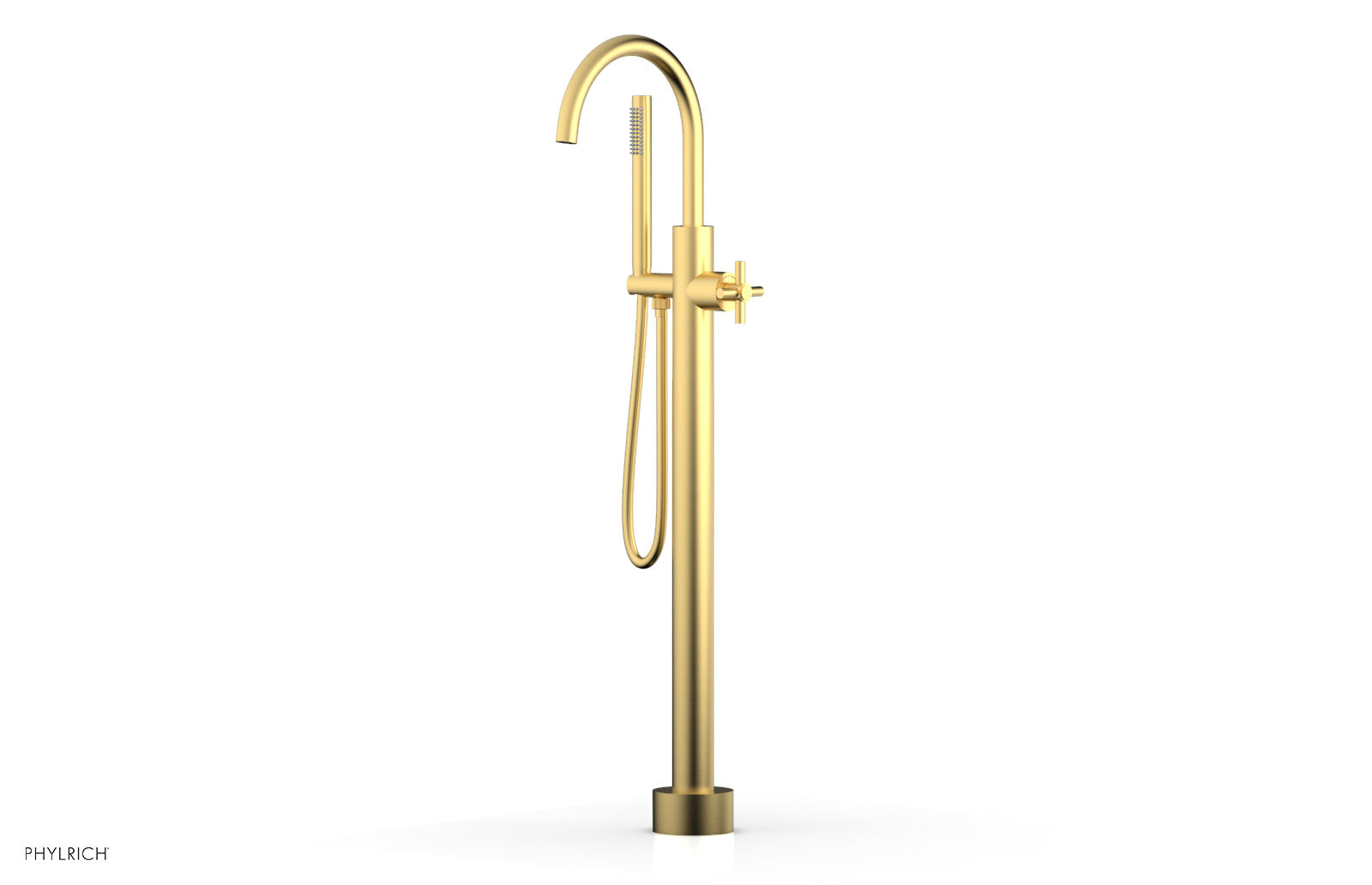 Premium Tall Floor Mount Tub Filler with Cross Handle & Hand Shower - D1314401 - Perfect for Modern Bathroom Renovations and Spa-Like Showers