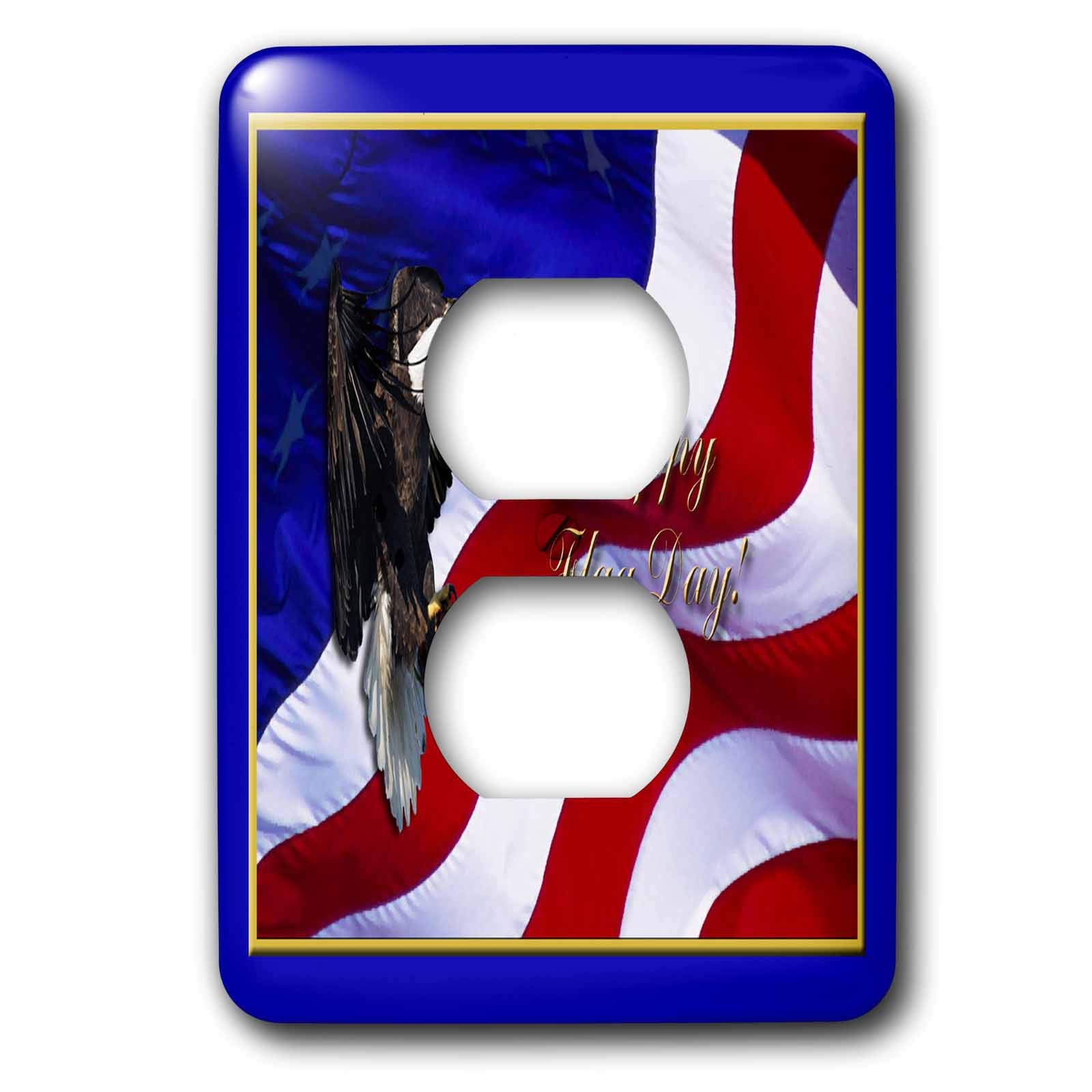 3D Rose Flag Day Bald Eagle with American Flag Light Switch Cover - Patriotic Home Decor for Living Room, Bedroom, or Office