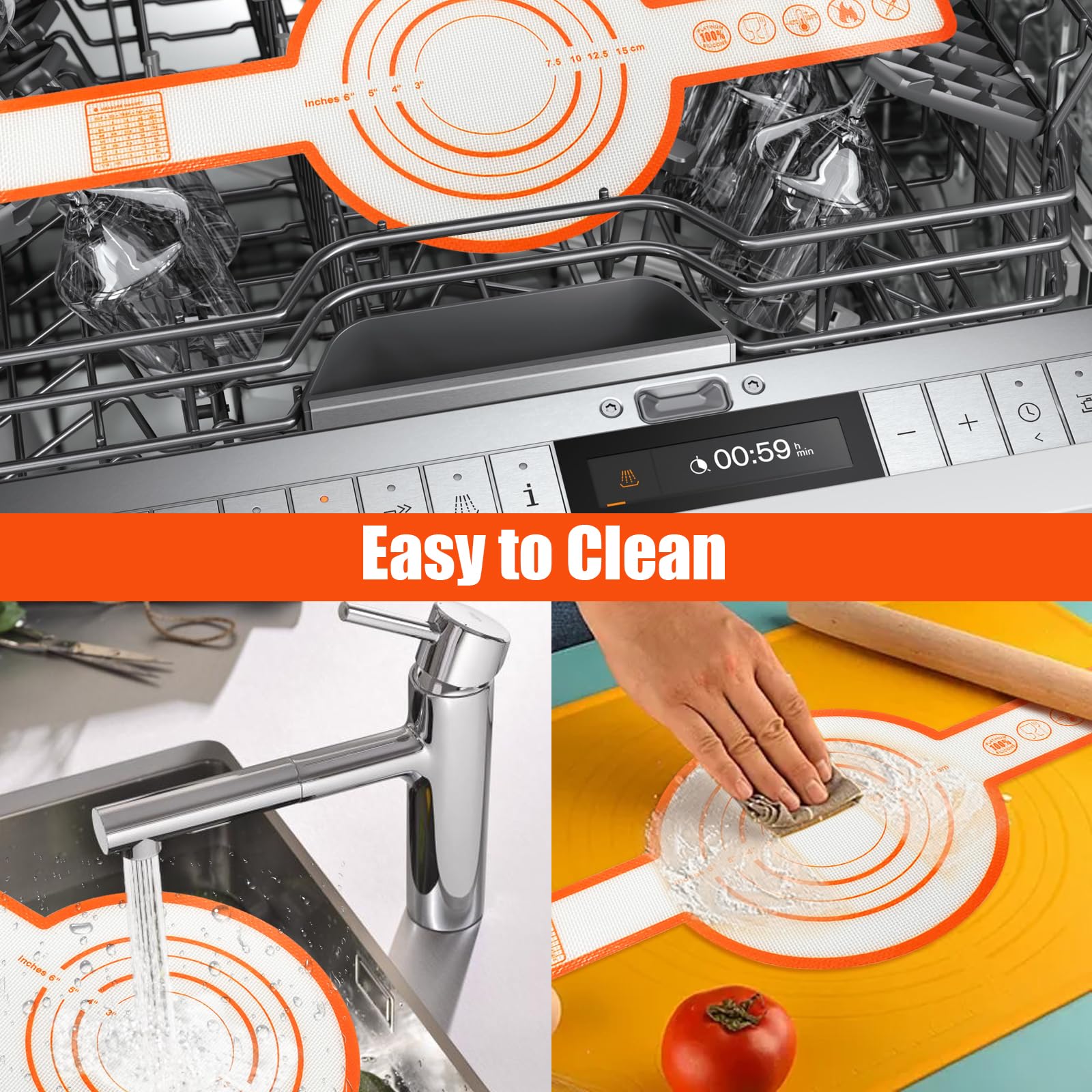 2 Pack Non-Stick Silicone Bread Sling & Dutch Oven Baking Mat with Extra Long Handles - Reusable, Durable & Heat Resistant for Homemade Bread, Pizza & Pastries - Perfect for Artisan Baking & Kitchen Essentials (Orange)