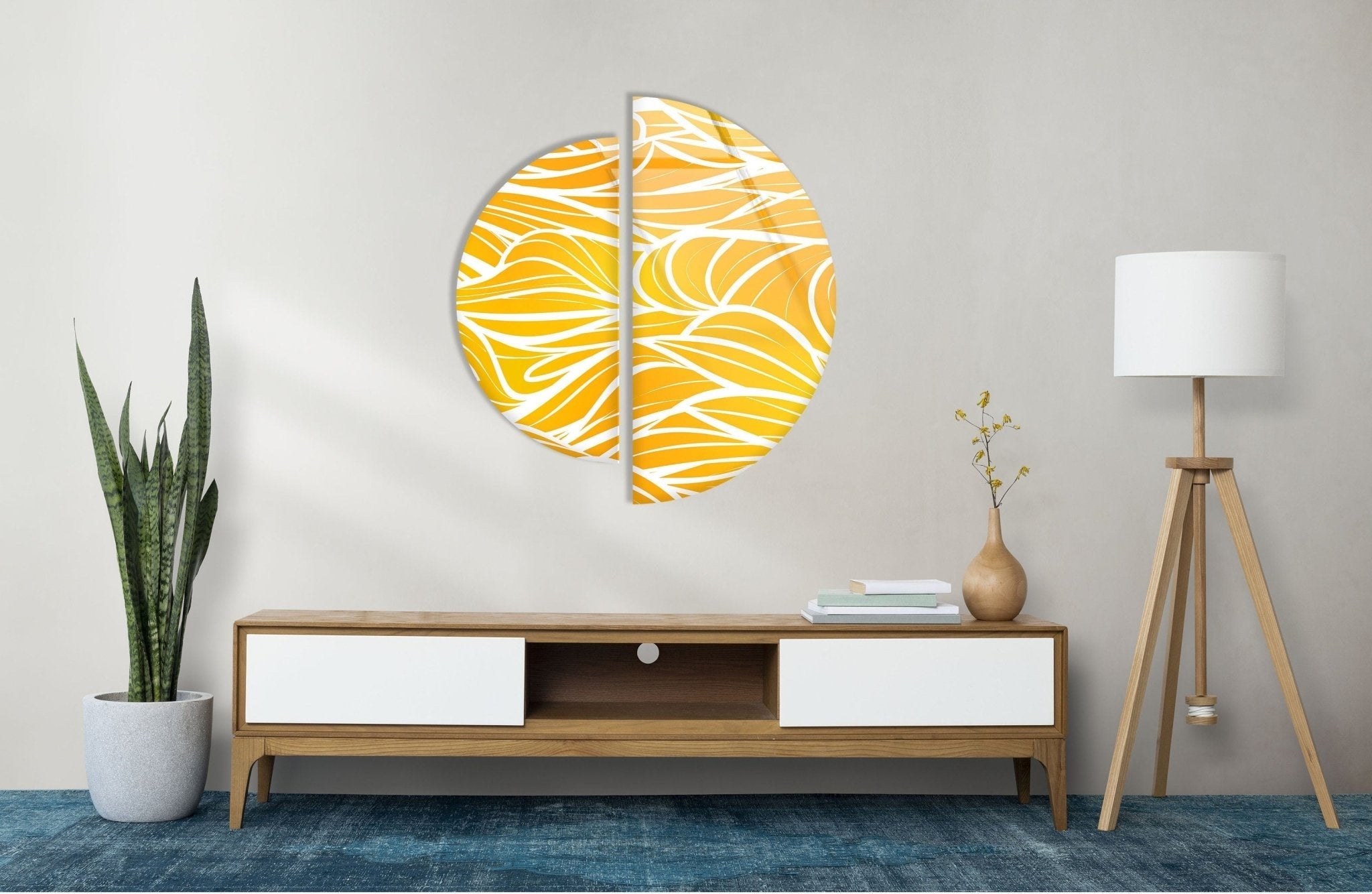 2 Piece Yellow & White Glass Wall Art Set - Modern Abstract Home Decor for Living Room, Bedroom & Office - Handmade Glass Wall Hangings for Stylish Interior Design