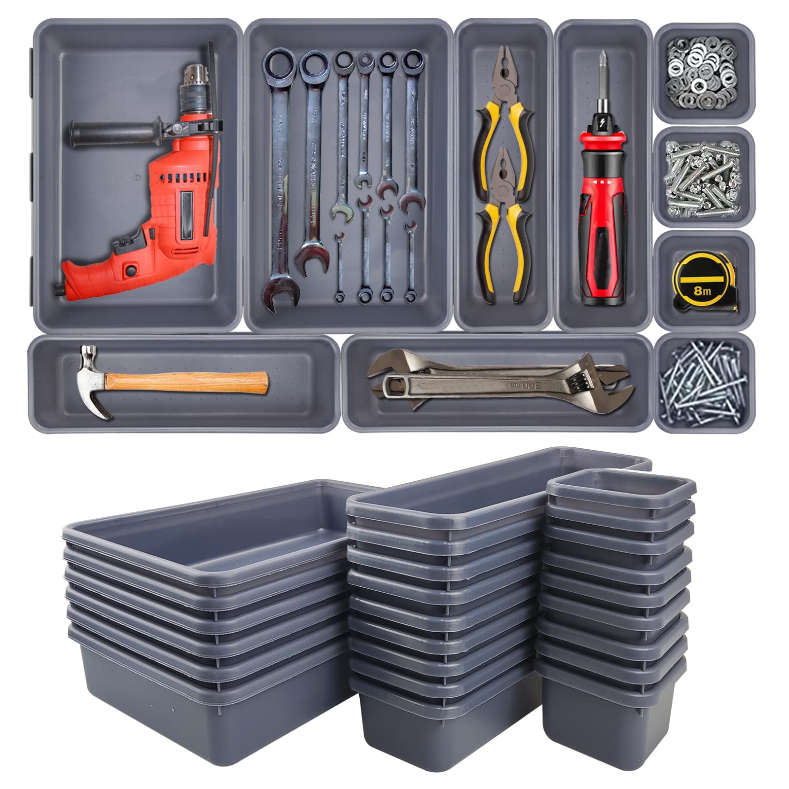 24 Pack Tool Box Organizer Set - Adjustable Drawer Dividers for Tools, Hardware & Silverware Storage | Perfect for Workshop, Garage, Kitchen & Office Drawer Organization