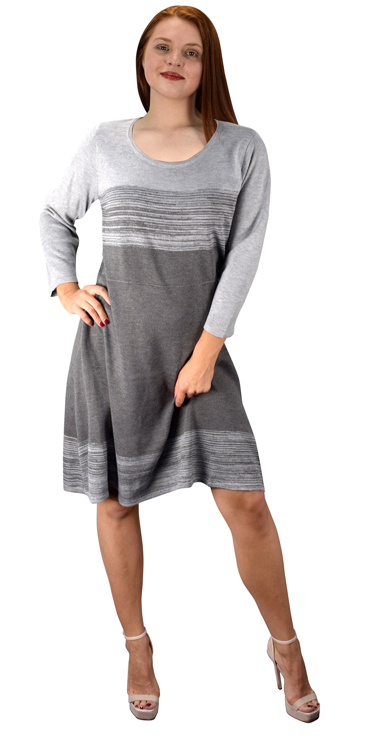 Peach Couture Women's Winter Fashion Fine Gauge Striped Sweater Dress - Cozy Knit Dress for Holiday Parties & Casual Outings