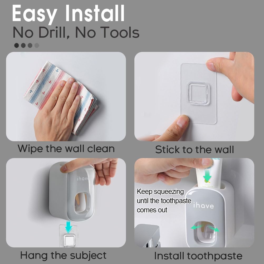 Automatic Wall Mount Toothpaste Dispenser for Bathroom - Hands-Free Toothpaste Squeezer (Grey) | Perfect for Home, Travel & RV Use