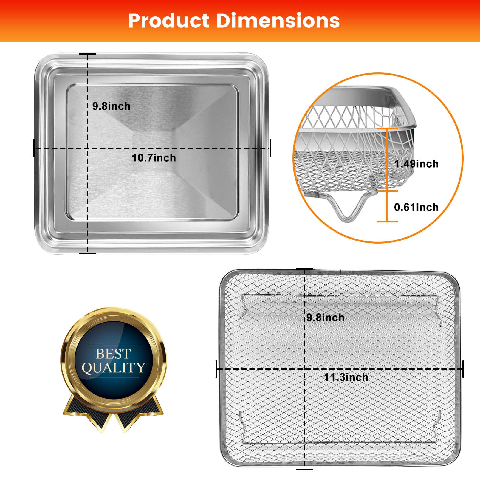 Replacement Air Fryer Basket Tray for Cuisinart TOA-28 & AFR-25 Convection Ovens - 10.7 x 9.8 Inch Stainless Steel Mesh Rack Accessory - Dishwasher Safe - Perfect for Healthy Cooking, Crispy Snacks & Family Meals