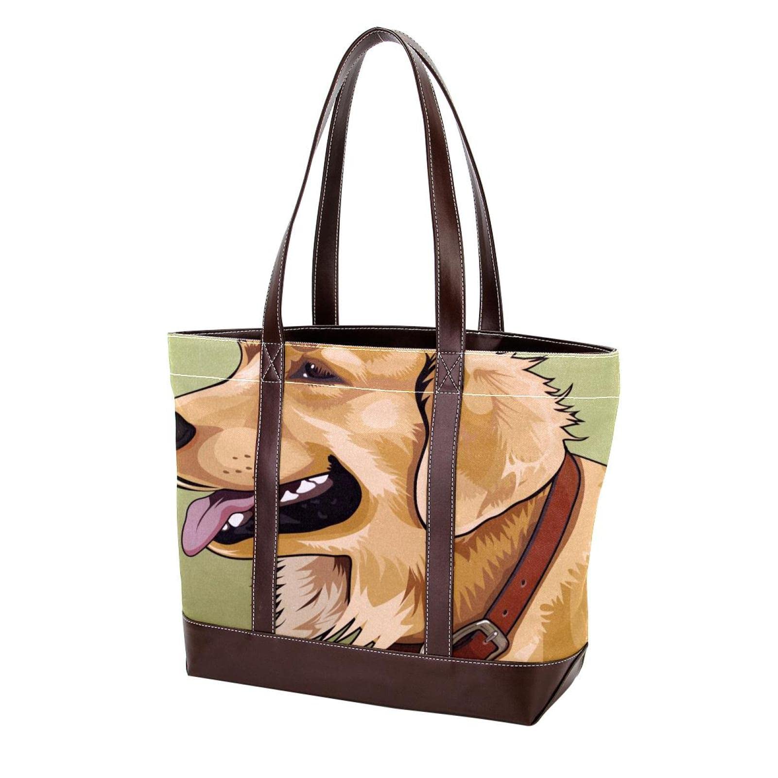 Premium Large Leather & Canvas Tote Bag for Women - Super Moon Full Wolf Design, Top Handle Shoulder Satchel Hobo Purse - Perfect for Work, Travel & Everyday Use