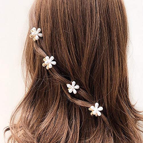 VSAKSH 5-Piece Mini Pearl Hair Claw Clips with Floral Design - Cute Hair Barrettes for Women & Girls | Perfect for School, Parties & Everyday Hairstyles