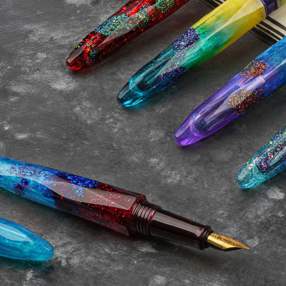 Benu Briolette Ruby Forest Fountain Pen - Elegant Handcrafted Writing Instrument for Professionals & Collectors - Perfect for Signing Documents, Journaling & Gift Giving