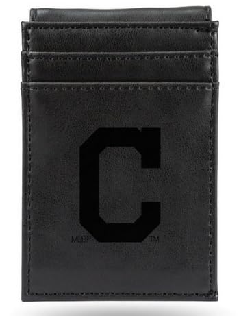 Rico Industries Indians Laser Engraved Black Front Pocket Wallet - Slim RFID Blocking Bifold Wallet for Men - Perfect for Everyday Carry, Travel & Gift Giving