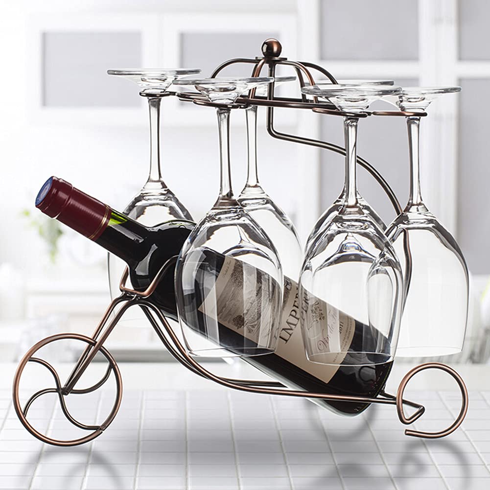 Premium NWB Bicycle-Themed Wine Glass Rack - Holds 6 Glasses & 1 Bottle - Space-Saving Stemware Storage for Kitchen Counter, Bar, or Dining Room - Perfect for Wine Enthusiasts & Home Entertaining