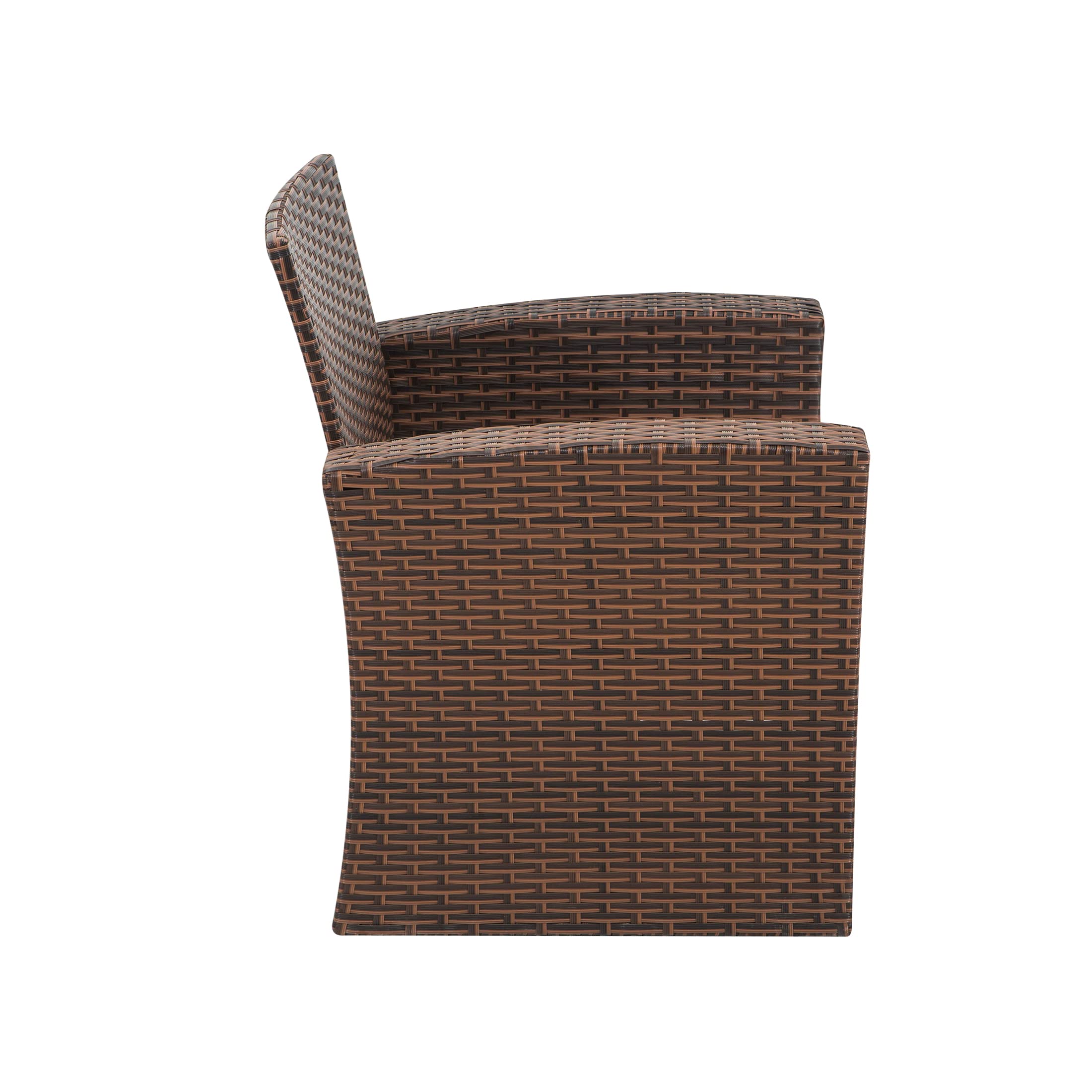 WO Home Furniture 4-Piece Patio Conversation Set - Brown Rattan Wicker Sofa, Chairs & Coffee Table with Navy Blue Pillow Cushions - Outdoor Garden, Backyard, Poolside Lounge Furniture Set for Relaxing & Entertaining